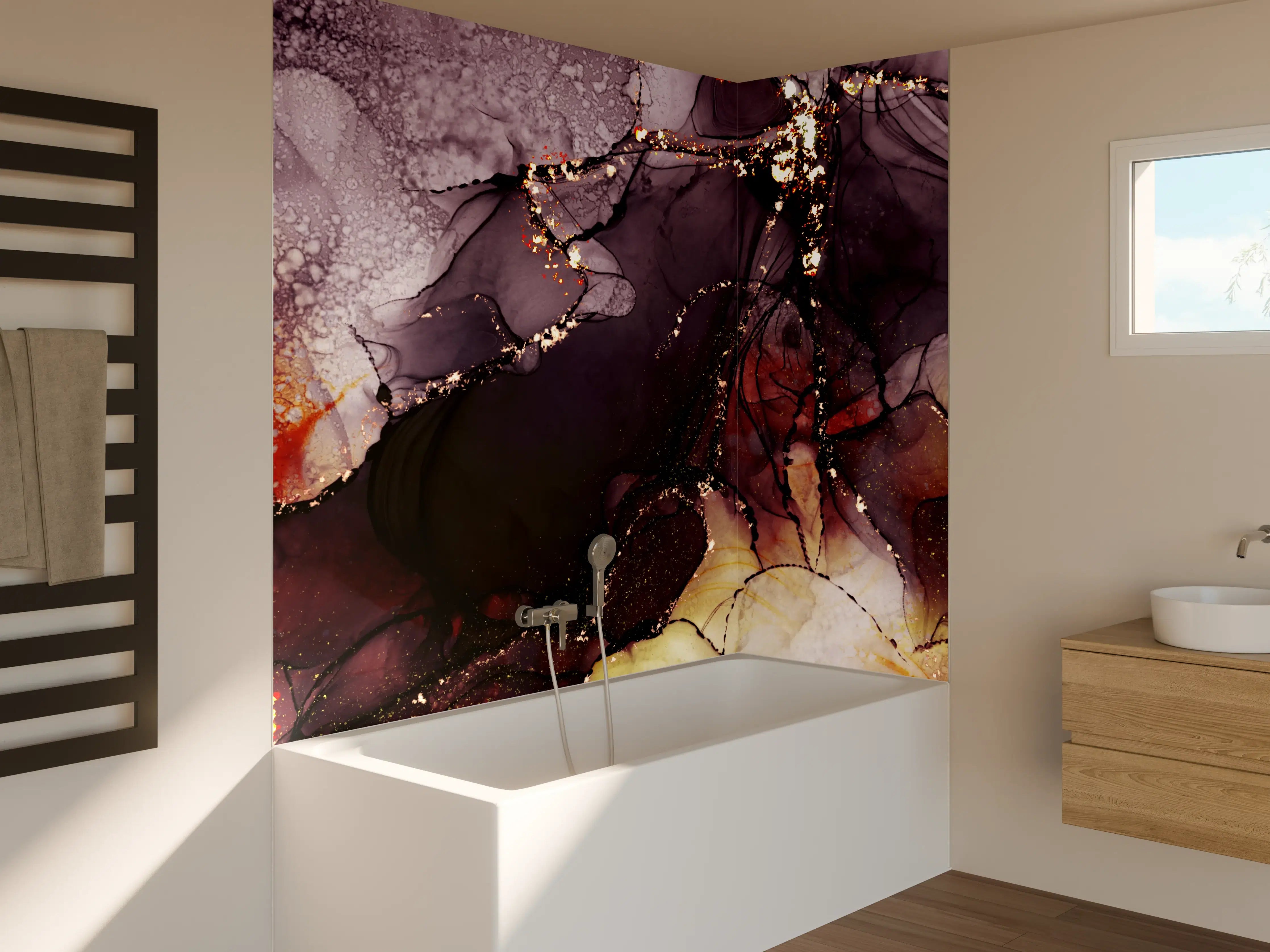 Badewannen-Rückwand - Gold-Schimmer Fluid Art Design