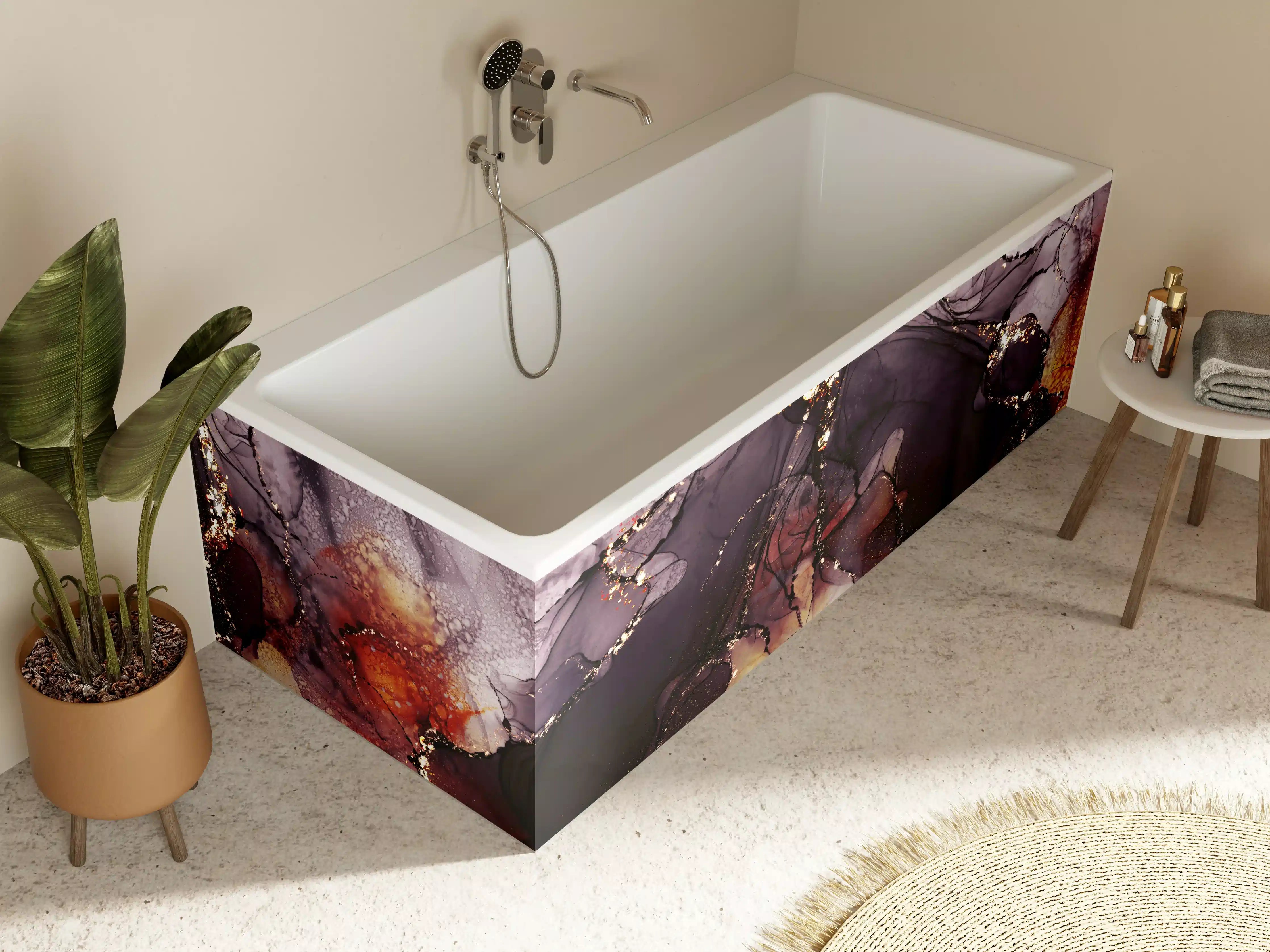Badewannen-Rückwand - Gold-Schimmer Fluid Art Design