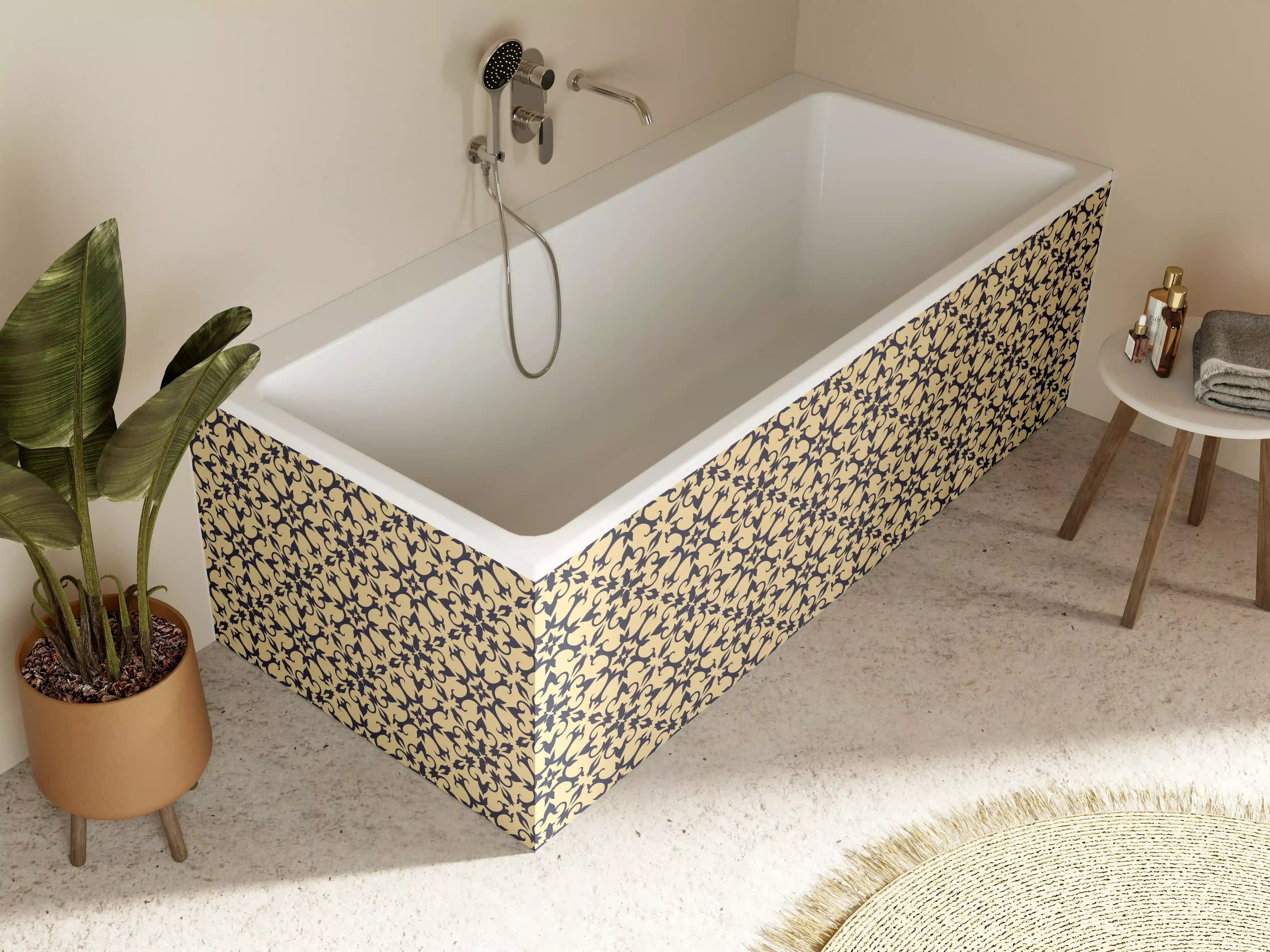 Badewannen-Rückwand - Gold-Schwarz Geometrisches Muster