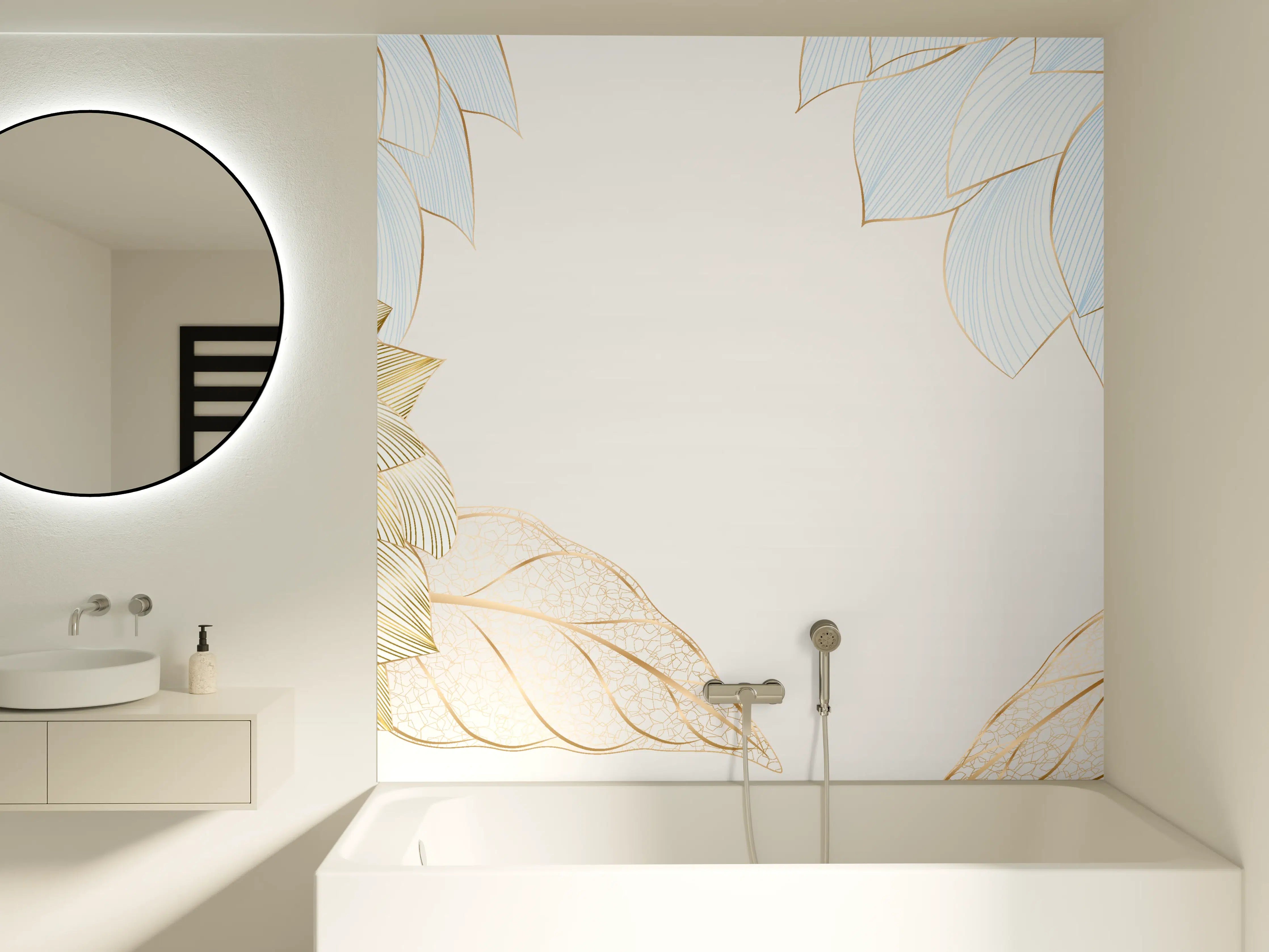 Badewannen-Rückwand - Gold-Weiß Floral Design