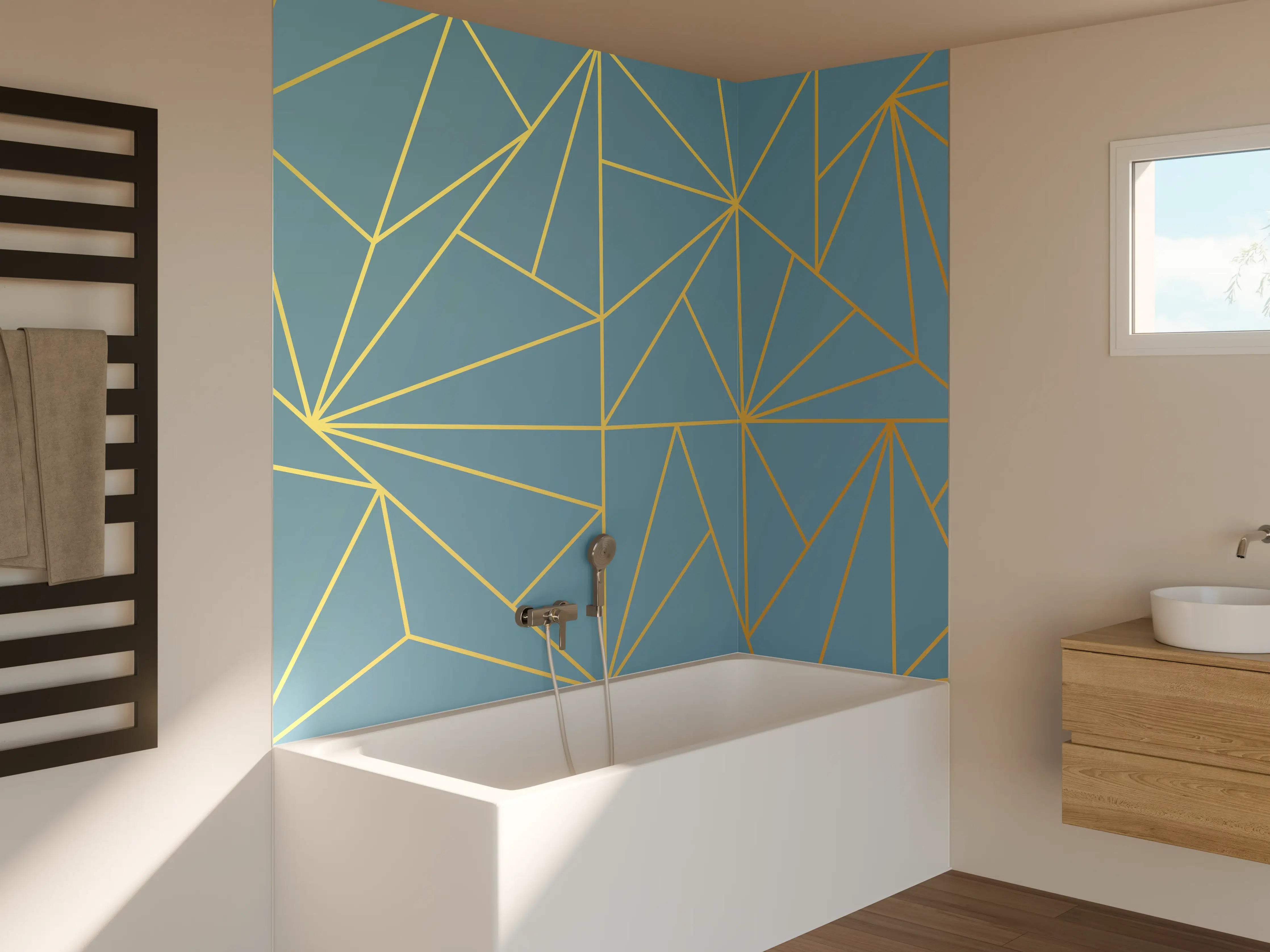 Badewannen-Rückwand - GoldLine Geometrische Kunst