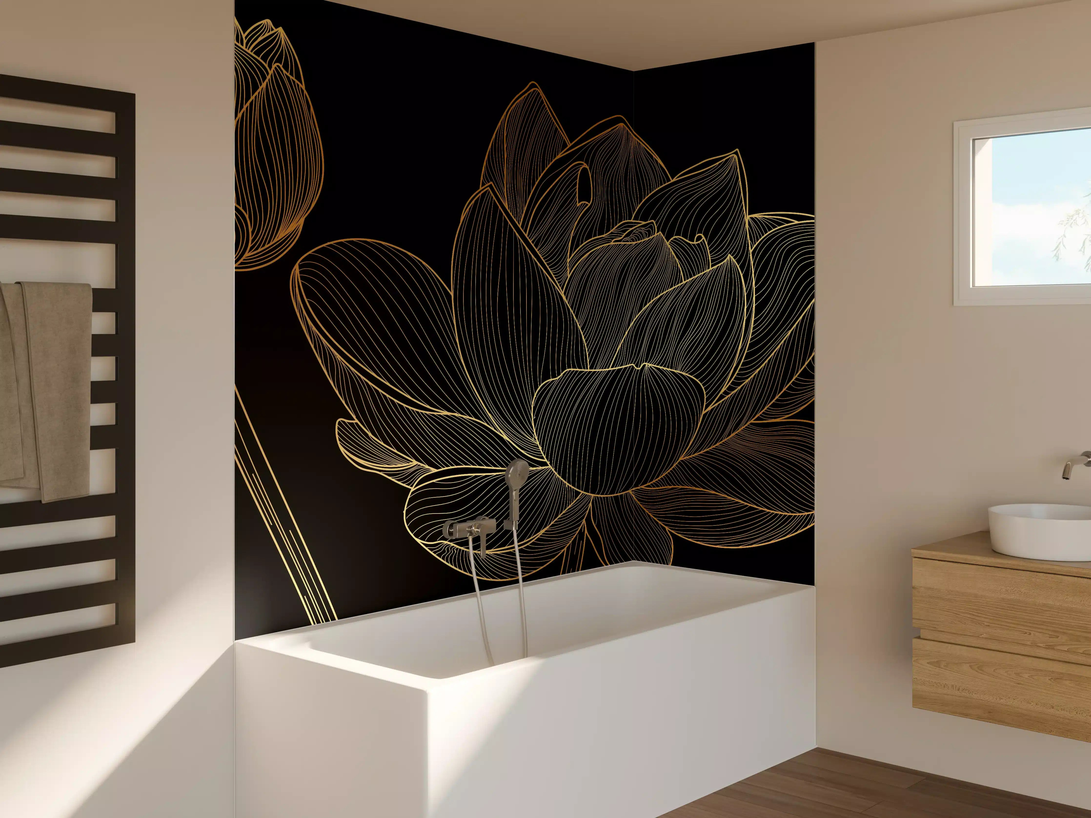 Badewannen-Rückwand - Golden Floral Lineart