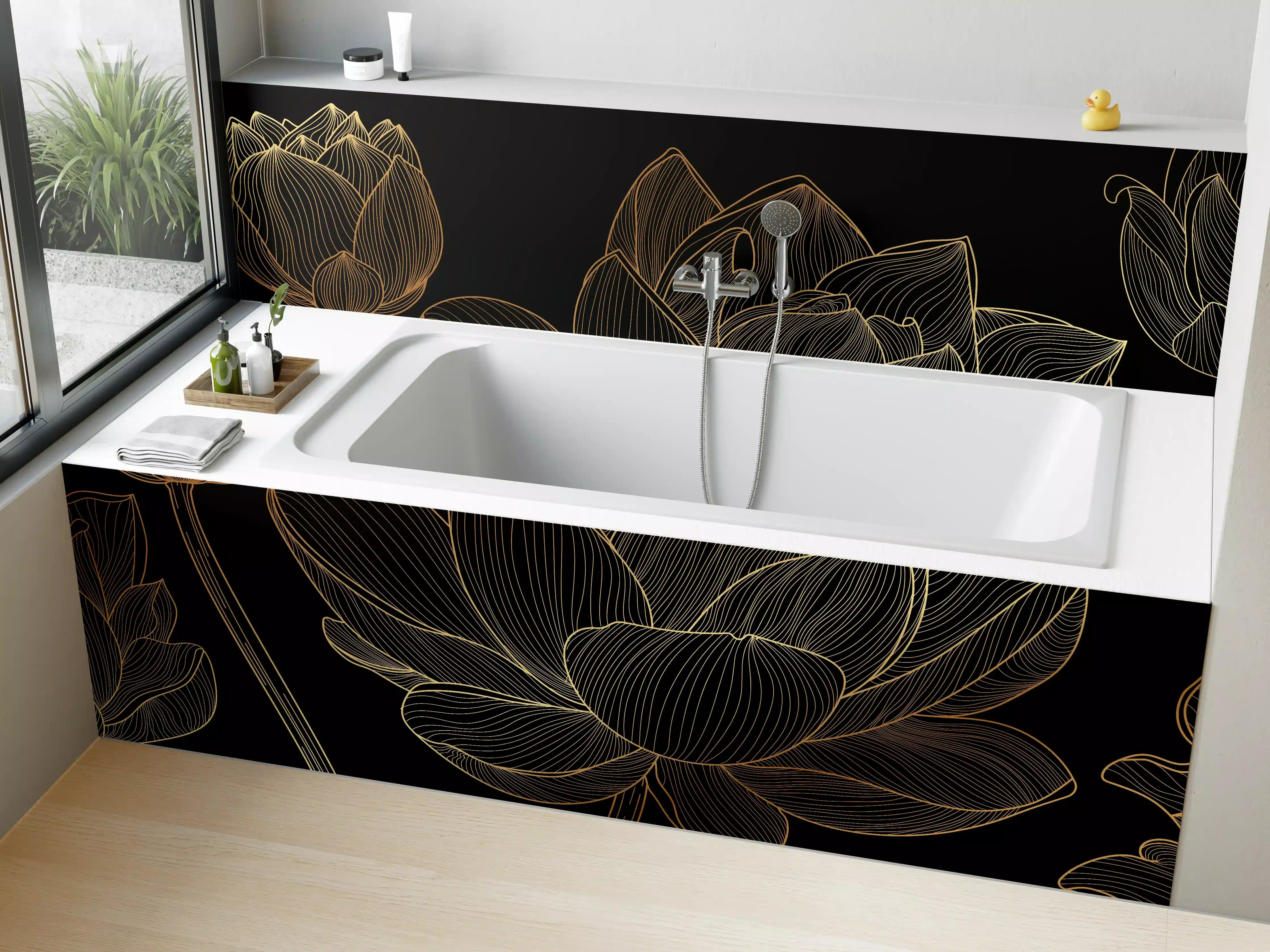Badewannen-Rückwand - Golden Floral Lineart
