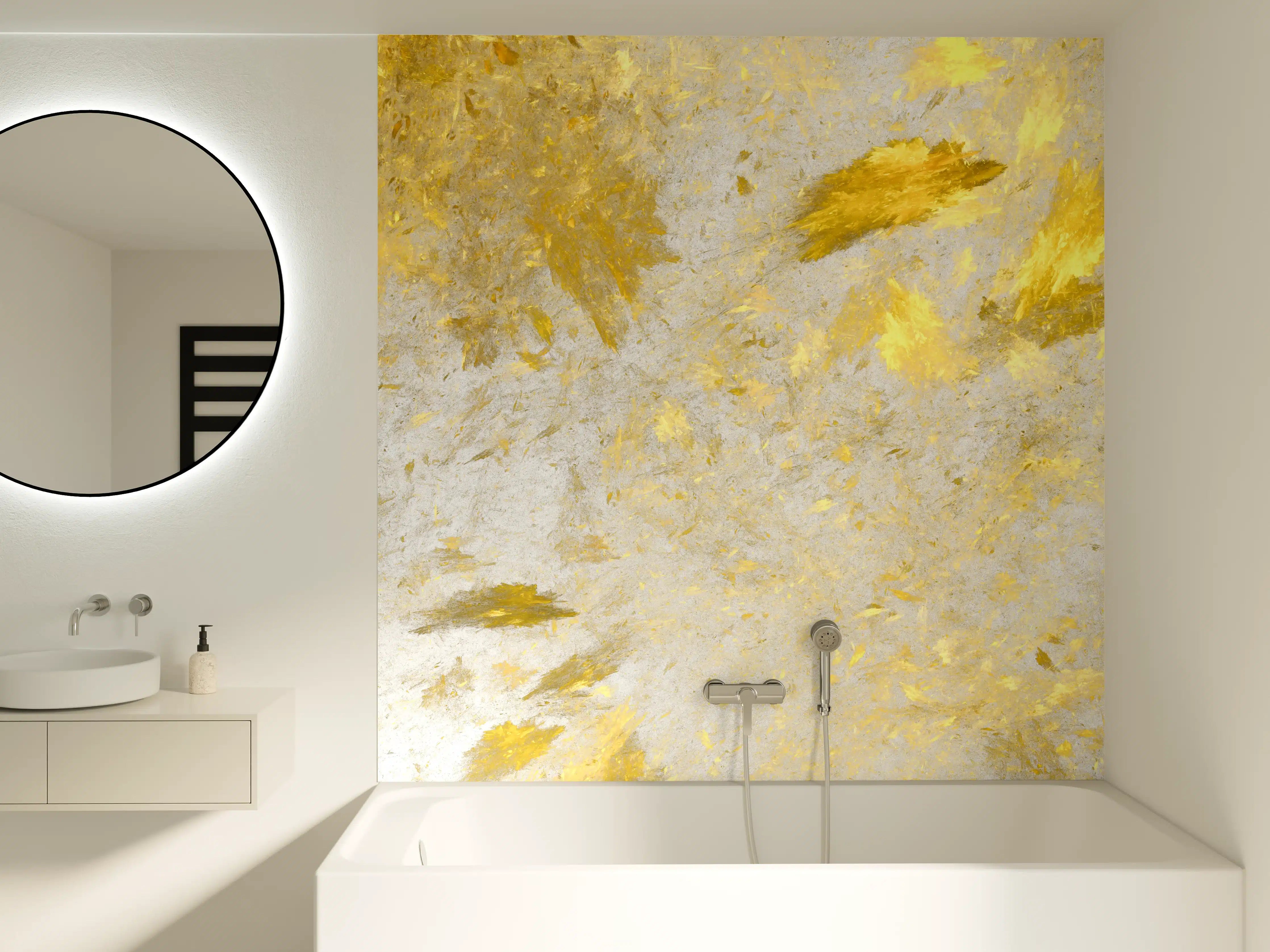 Badewannen-Rückwand - Goldene Akzente auf cremigem Hintergrund