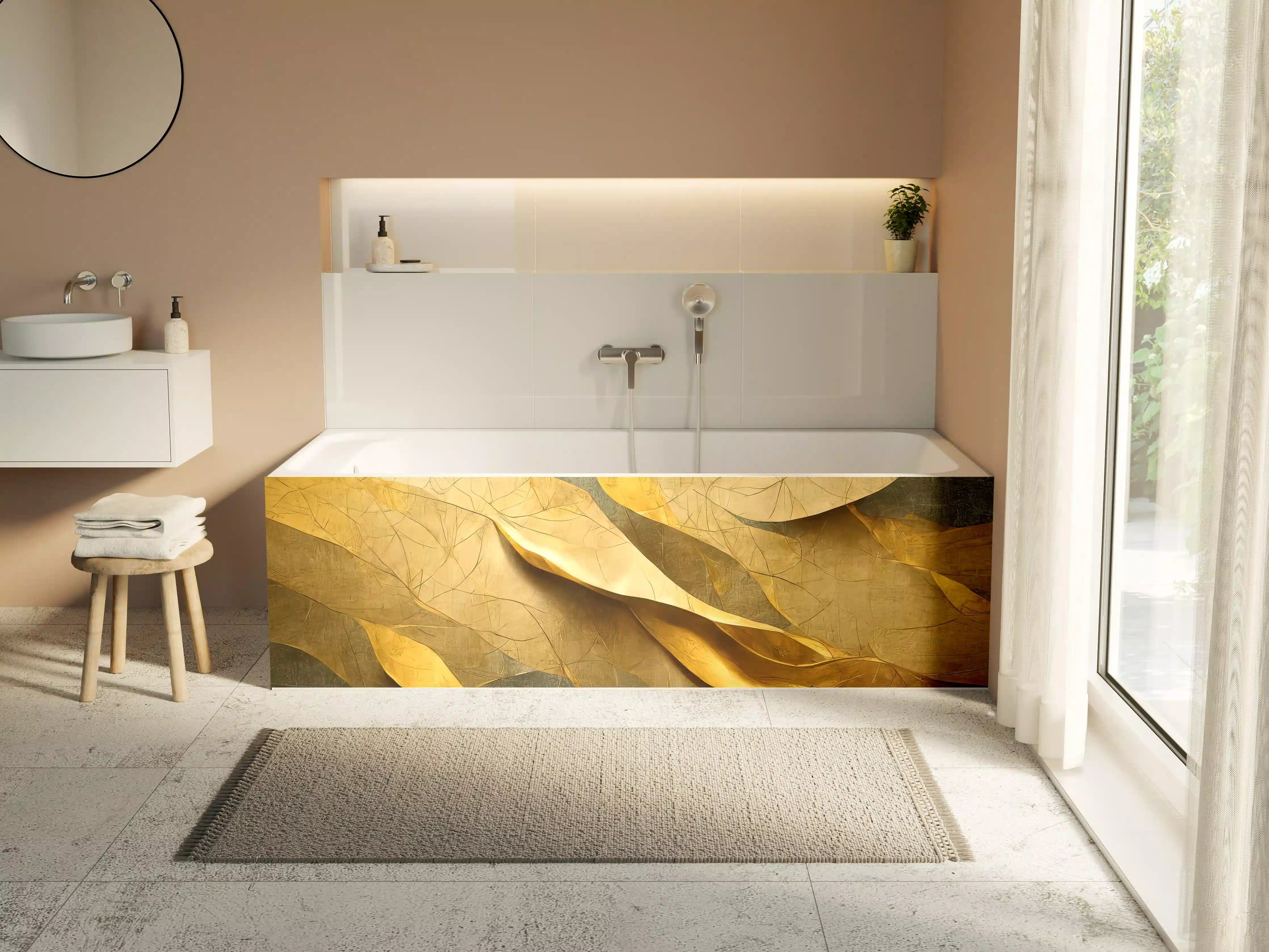 Badewannen-Rückwand - Goldene Blätter in natürlicher Umgebung