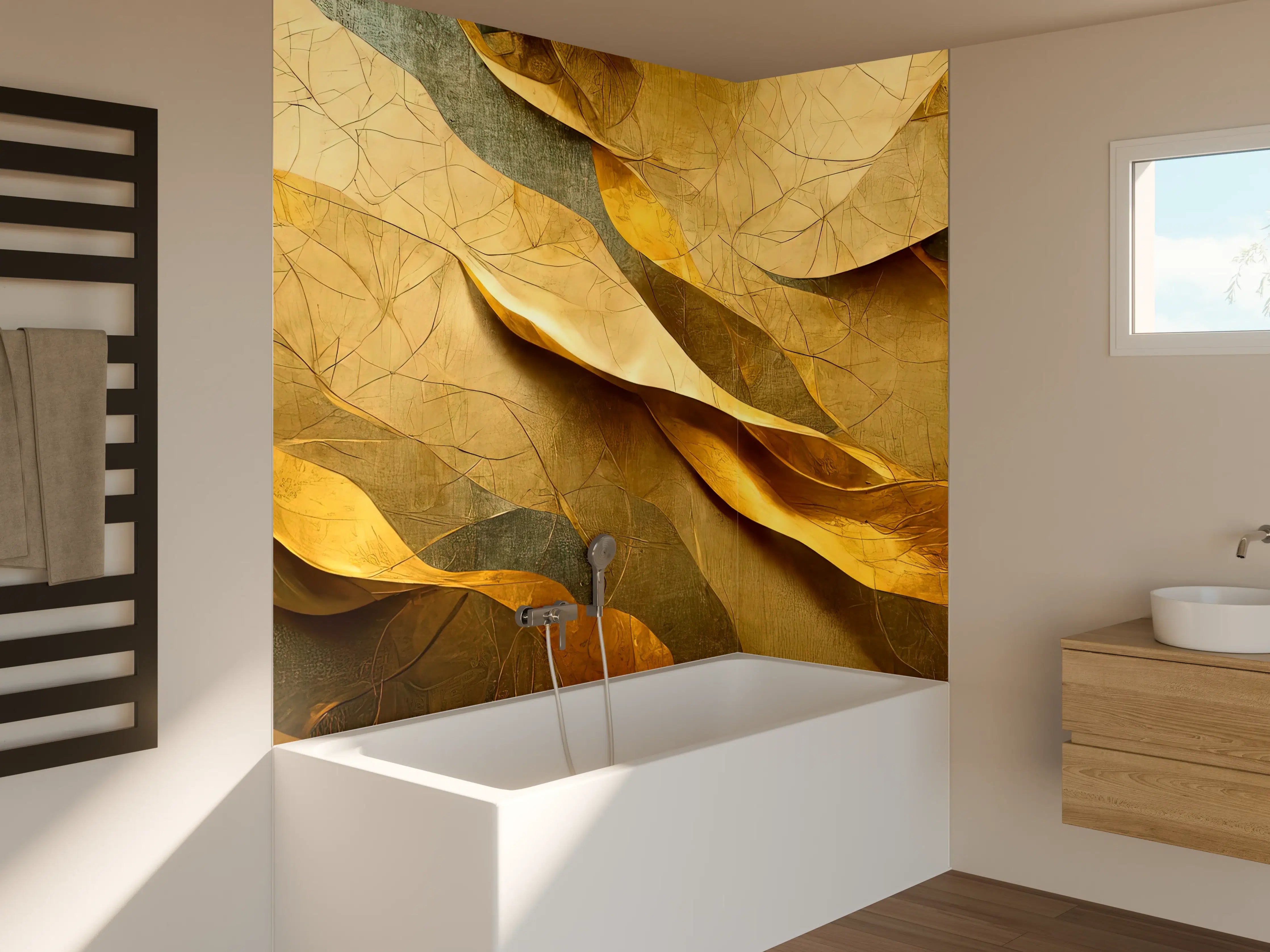 Badewannen-Rückwand - Goldene Blätter in natürlicher Umgebung