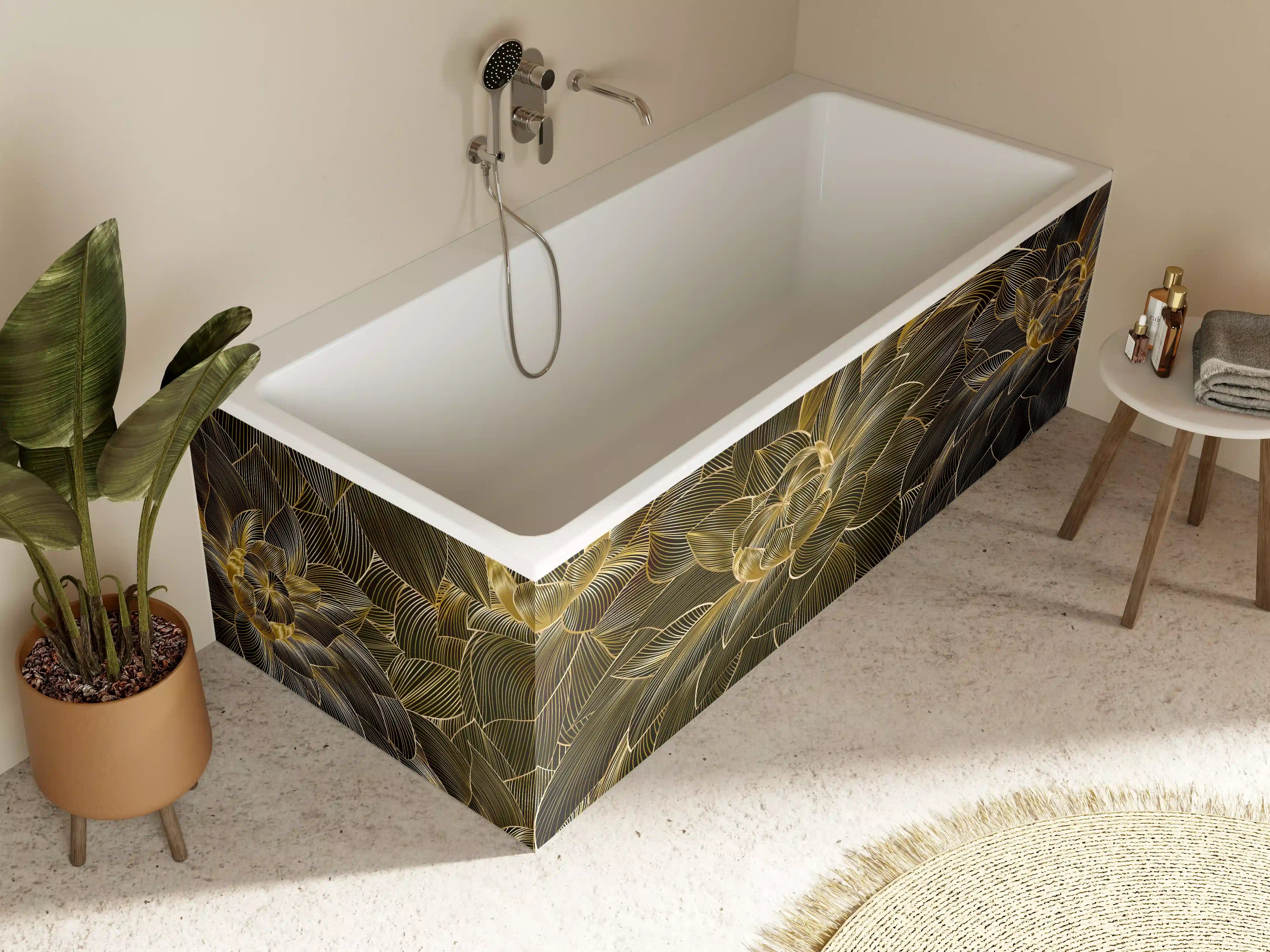 Badewannen-Rückwand - Goldene Blütenmuster Tapete