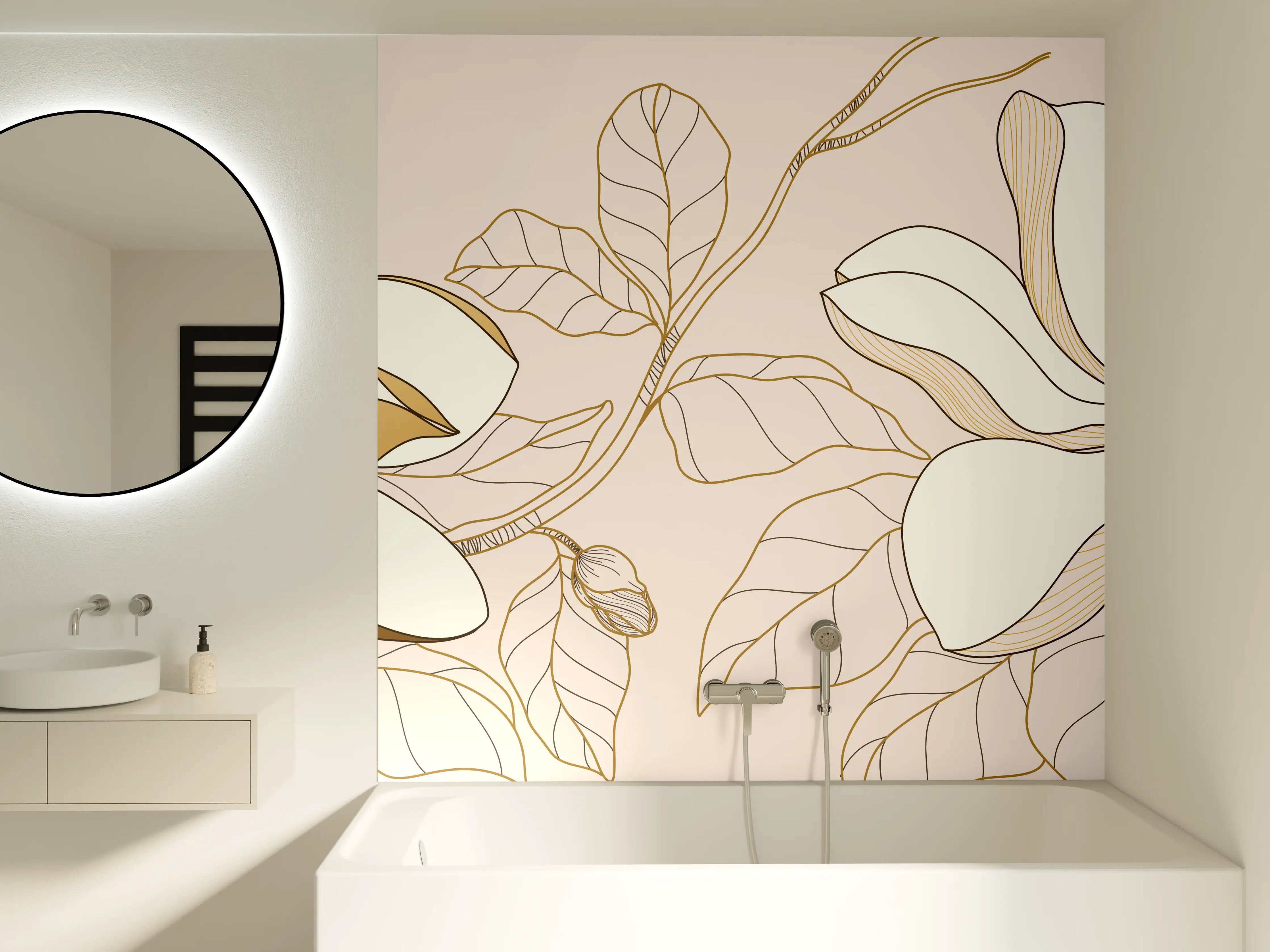 Badewannen-Rückwand - Goldene Blumenmuster Illustration