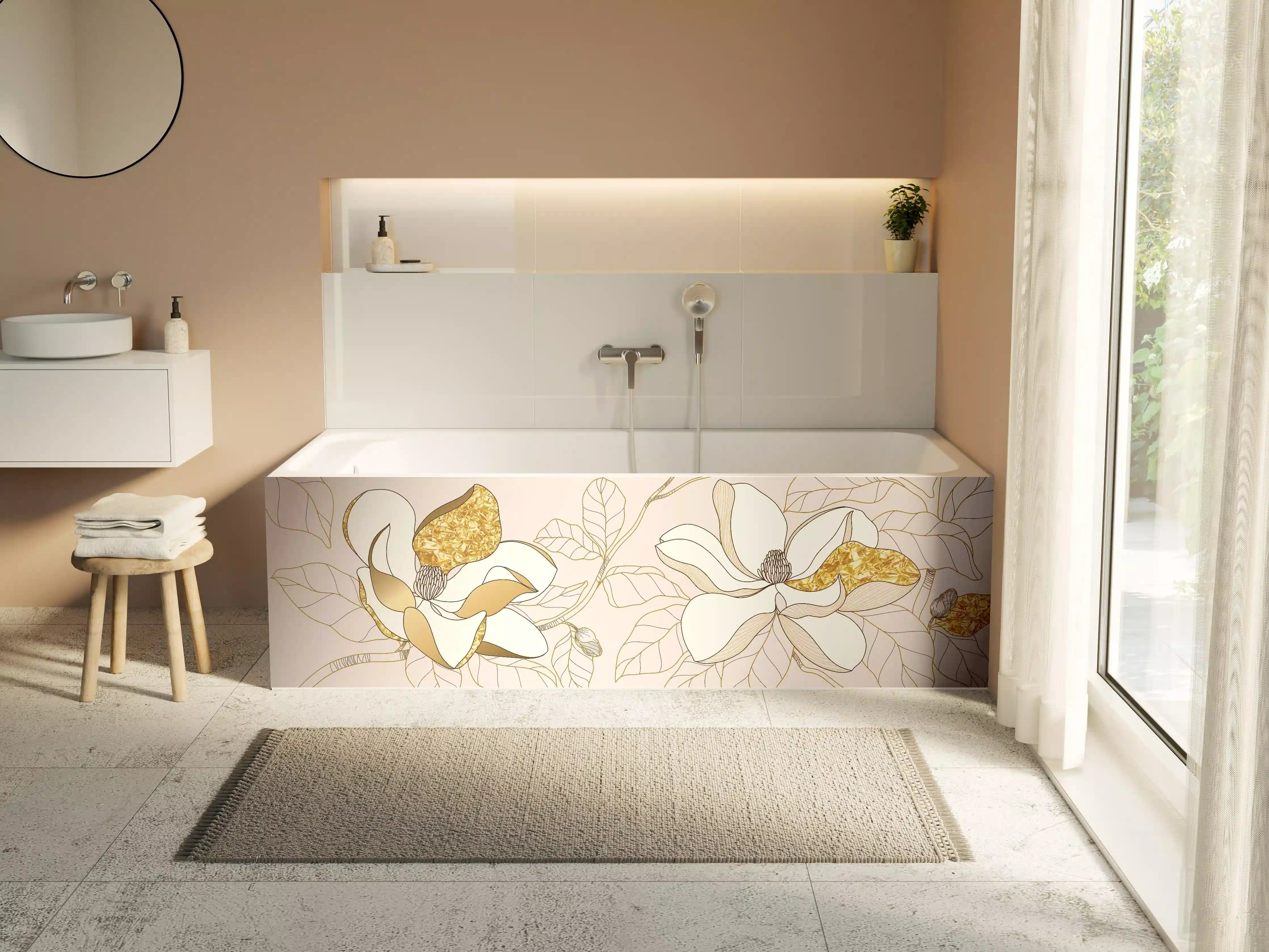 Badewannen-Rückwand - Goldene Blumenmuster Illustration