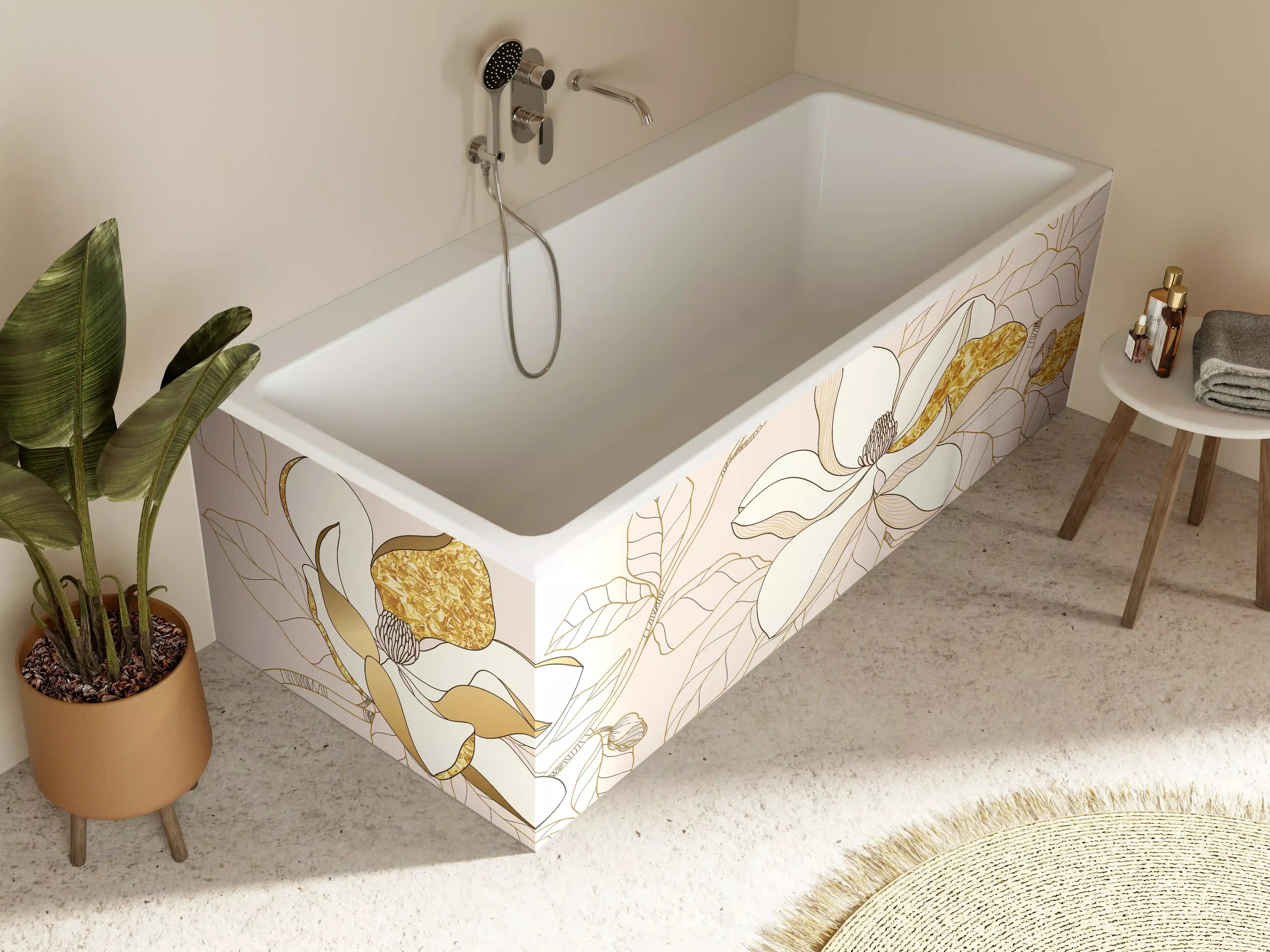 Badewannen-Rückwand - Goldene Blumenmuster Illustration