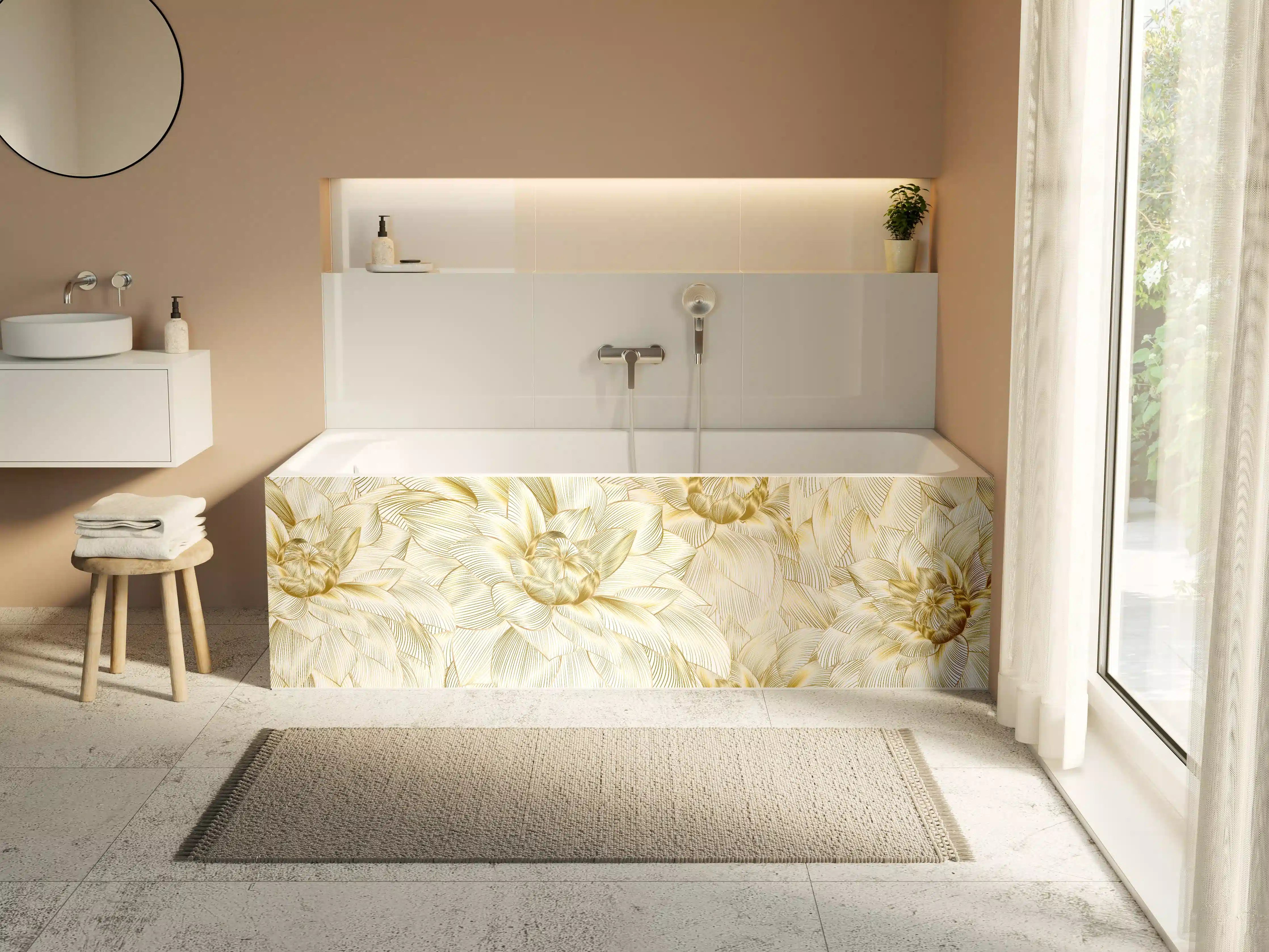 Badewannen-Rückwand - Goldene Blumenstruktur Design