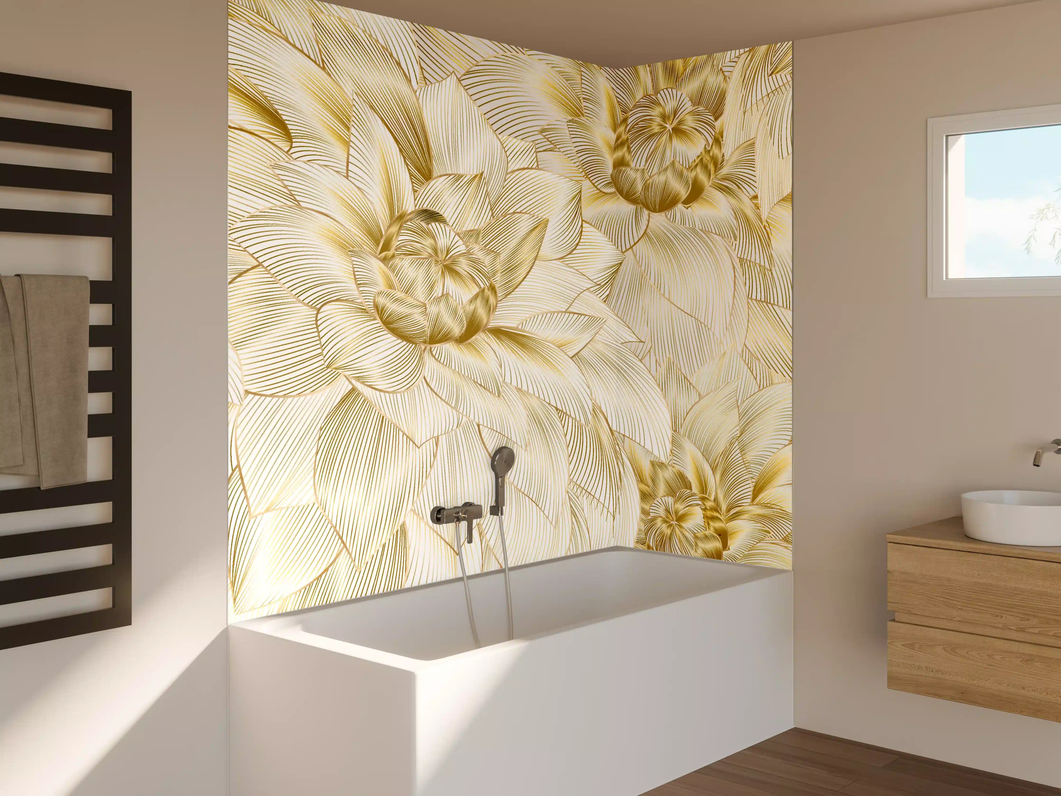 Badewannen-Rückwand - Goldene Blumenstruktur Design