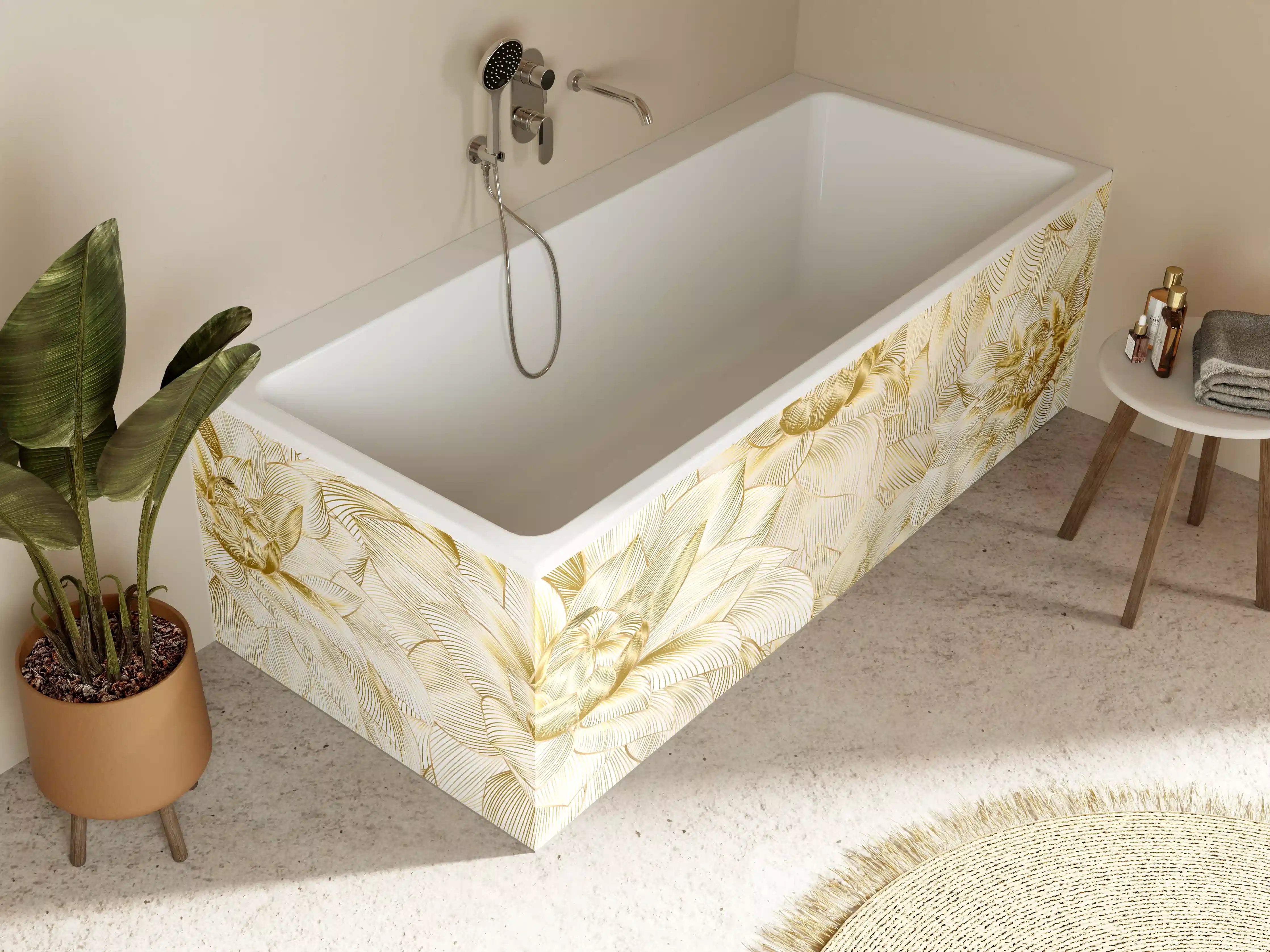 Badewannen-Rückwand - Goldene Blumenstruktur Design