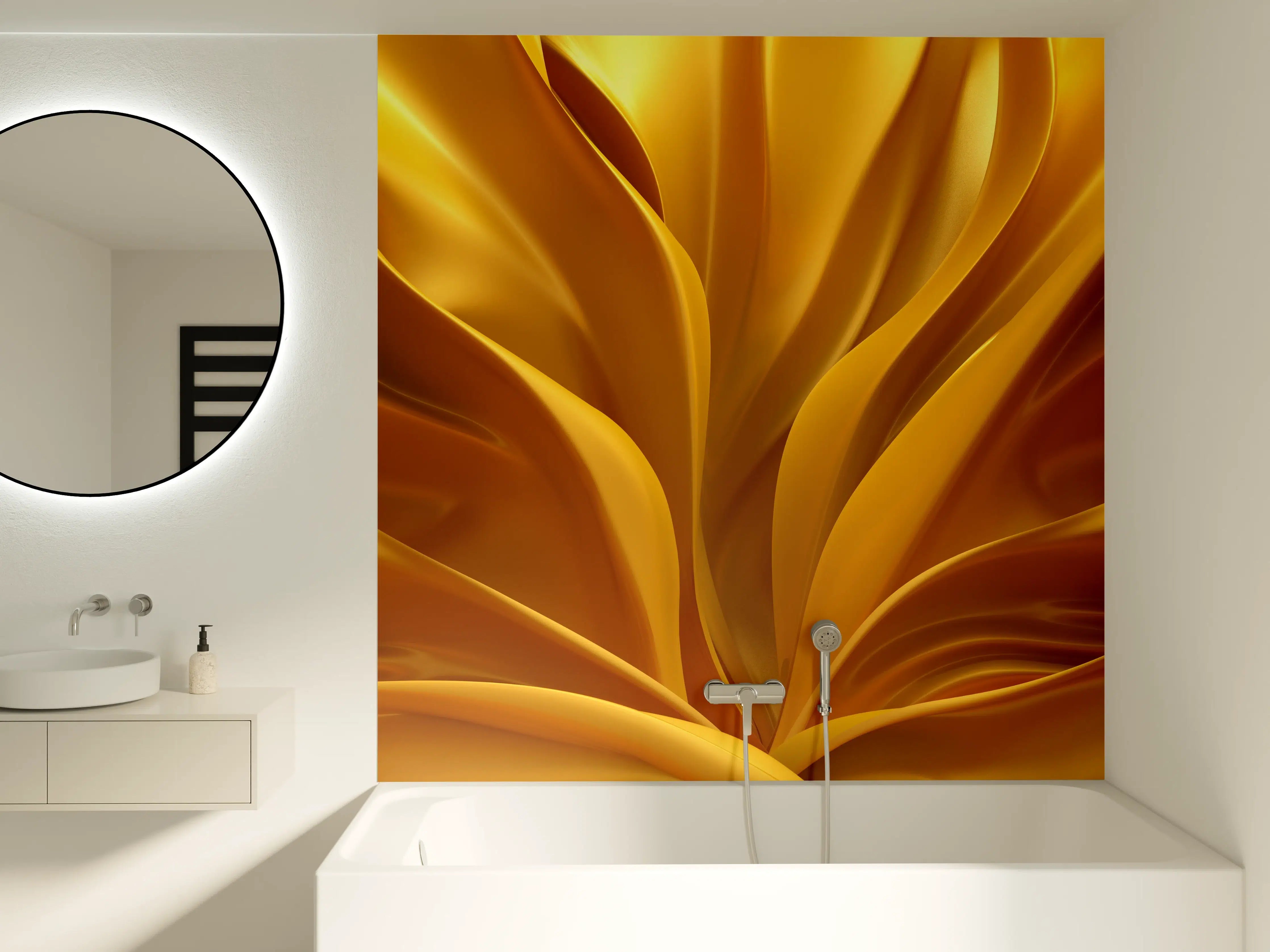 Badewannen-Rückwand - Goldene Fluidkunst für elegante Räume
