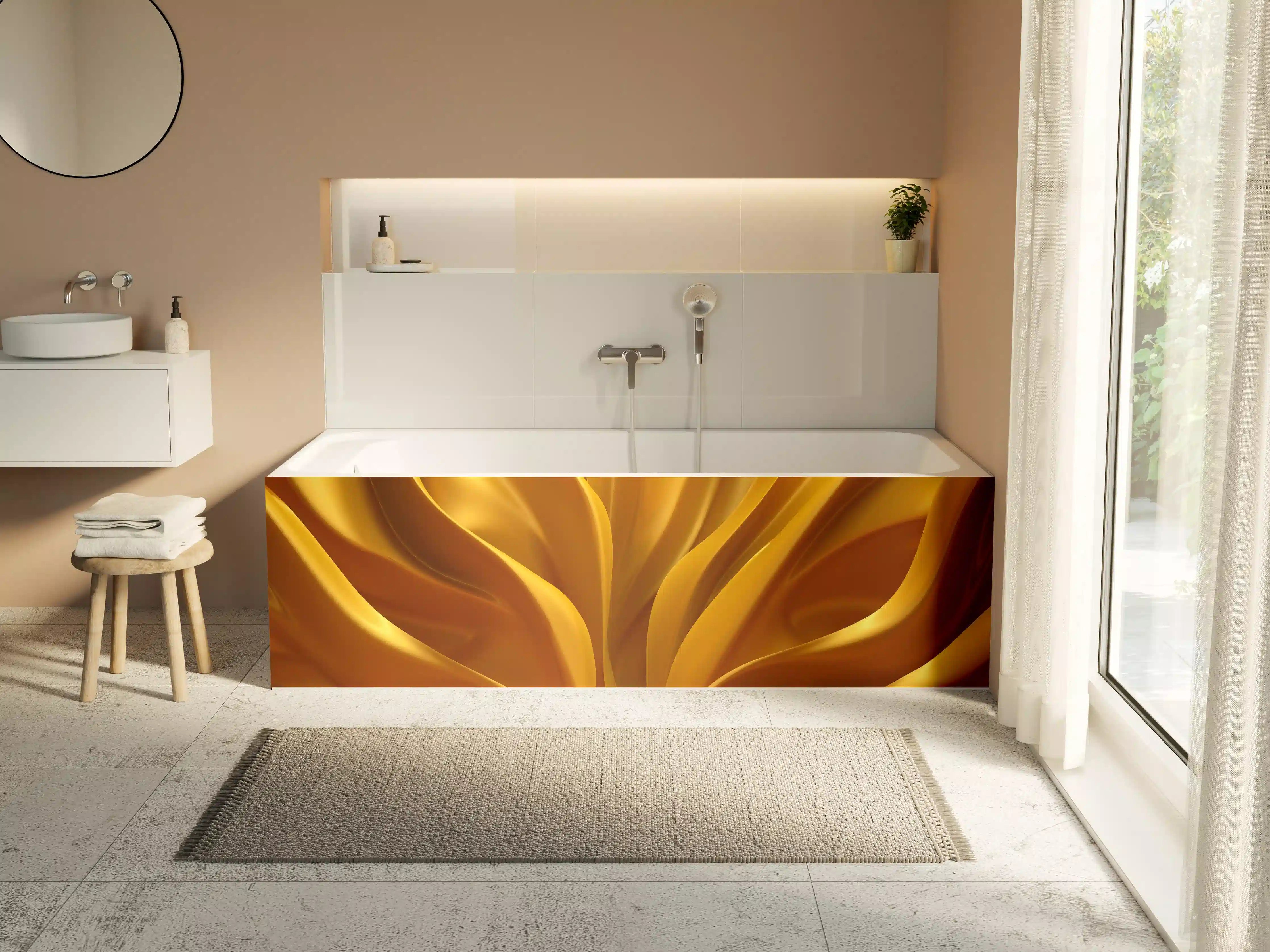 Badewannen-Rückwand - Goldene Fluidkunst für elegante Räume