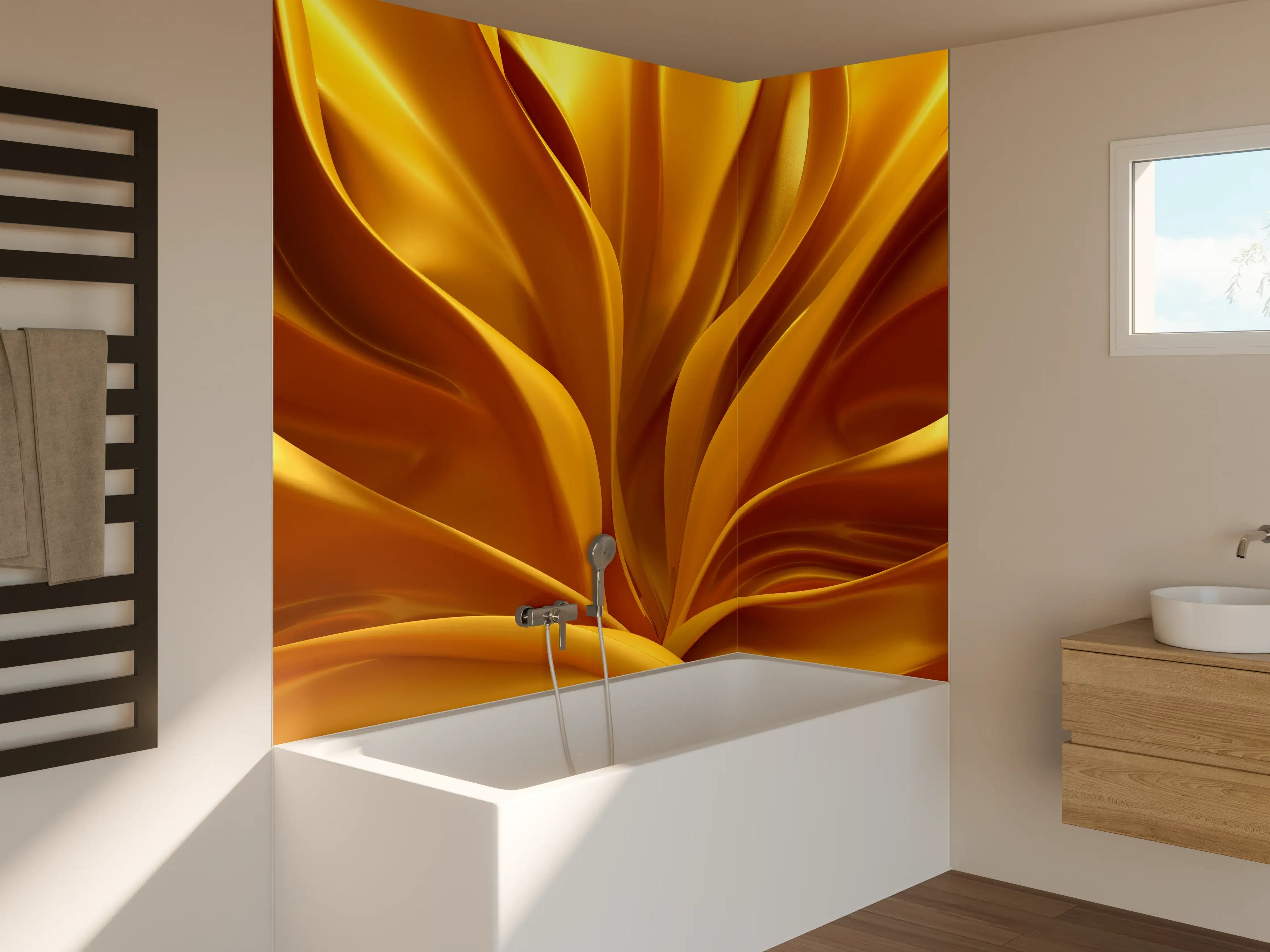 Badewannen-Rückwand - Goldene Fluidkunst für elegante Räume