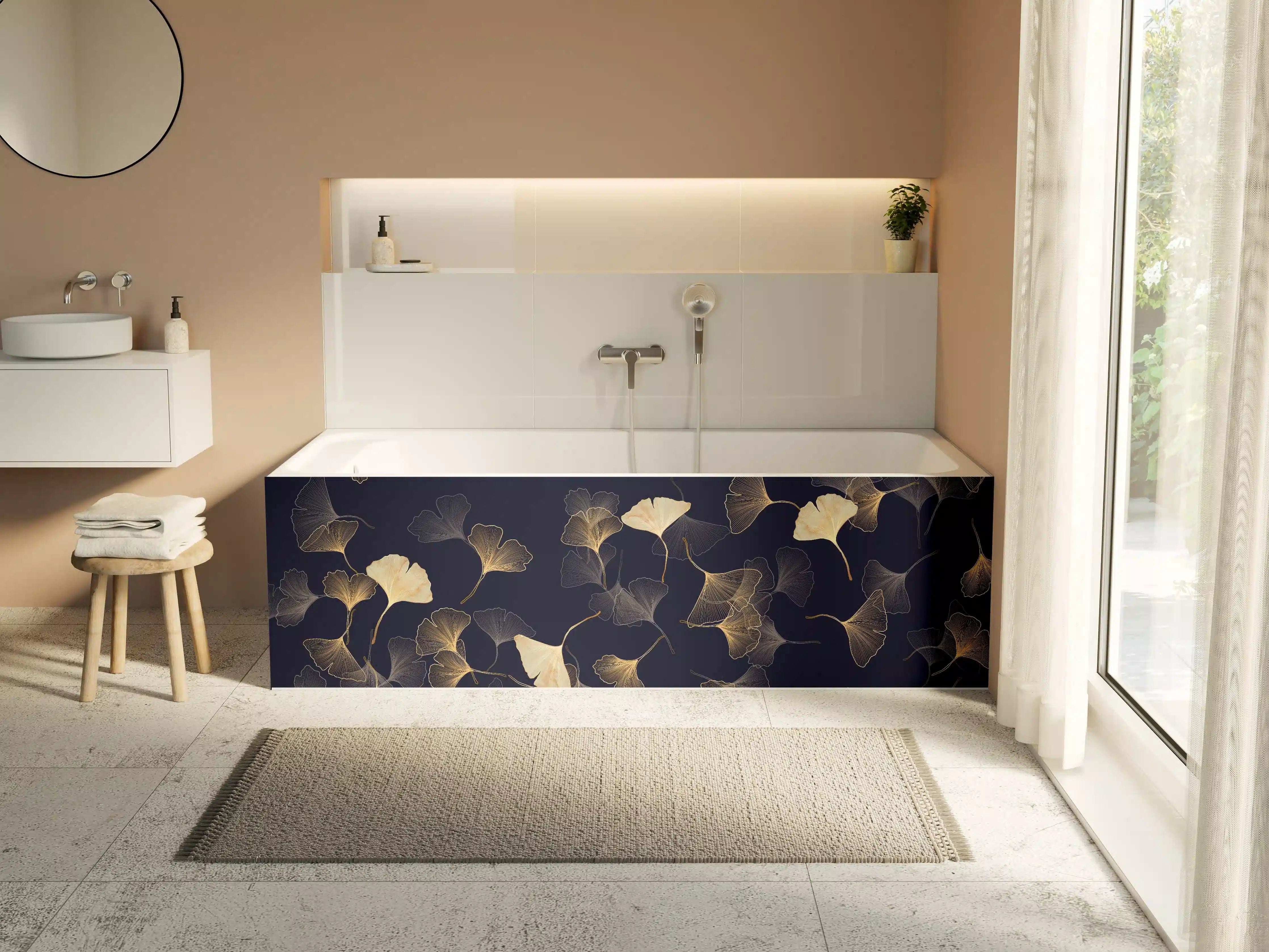 Badewannen-Rückwand - Goldene Ginkgo Blatt Design Tapete