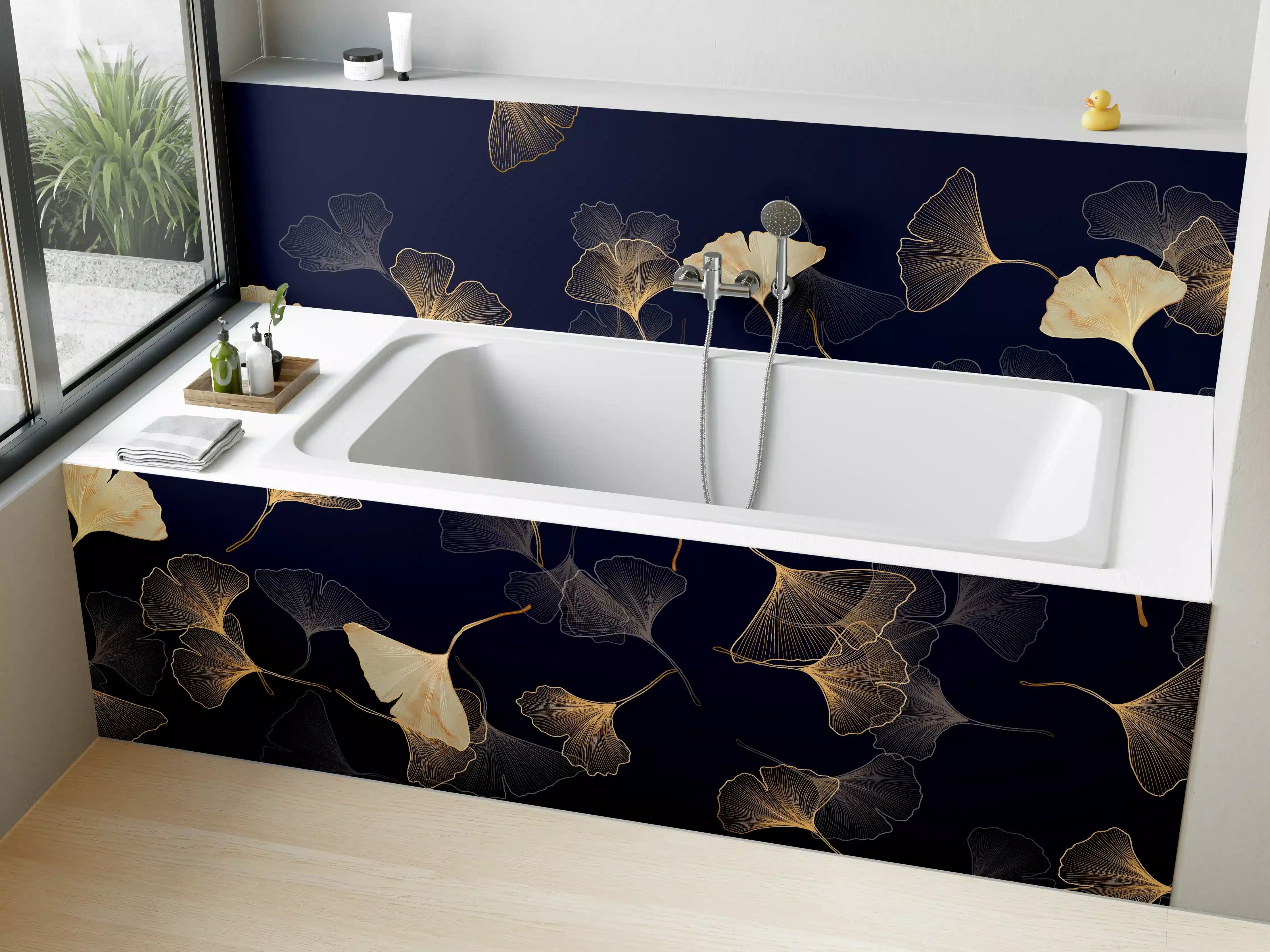 Badewannen-Rückwand - Goldene Ginkgo Blatt Design Tapete