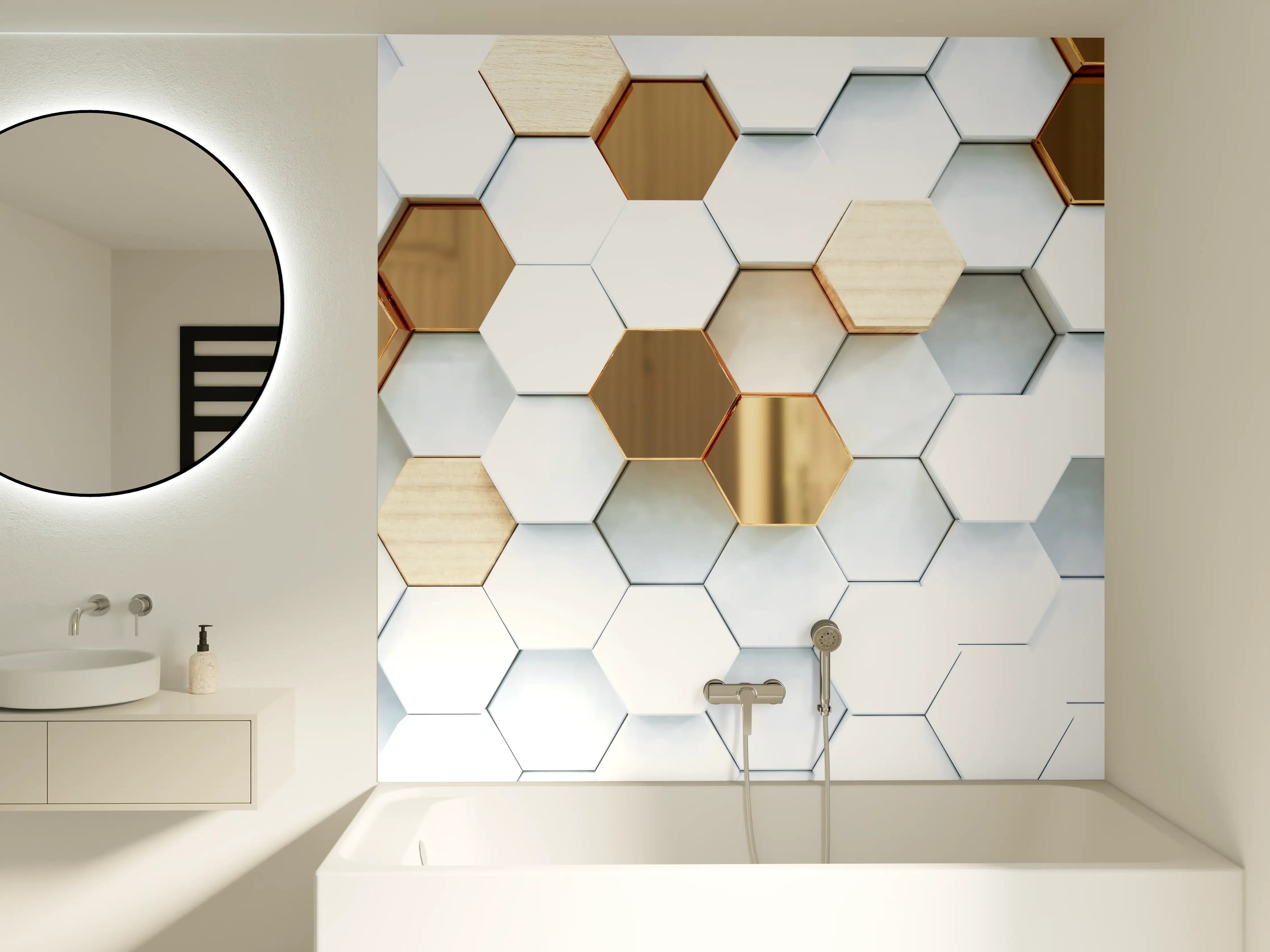 Badewannen-Rückwand - Goldene Hexagon Luxusstruktur