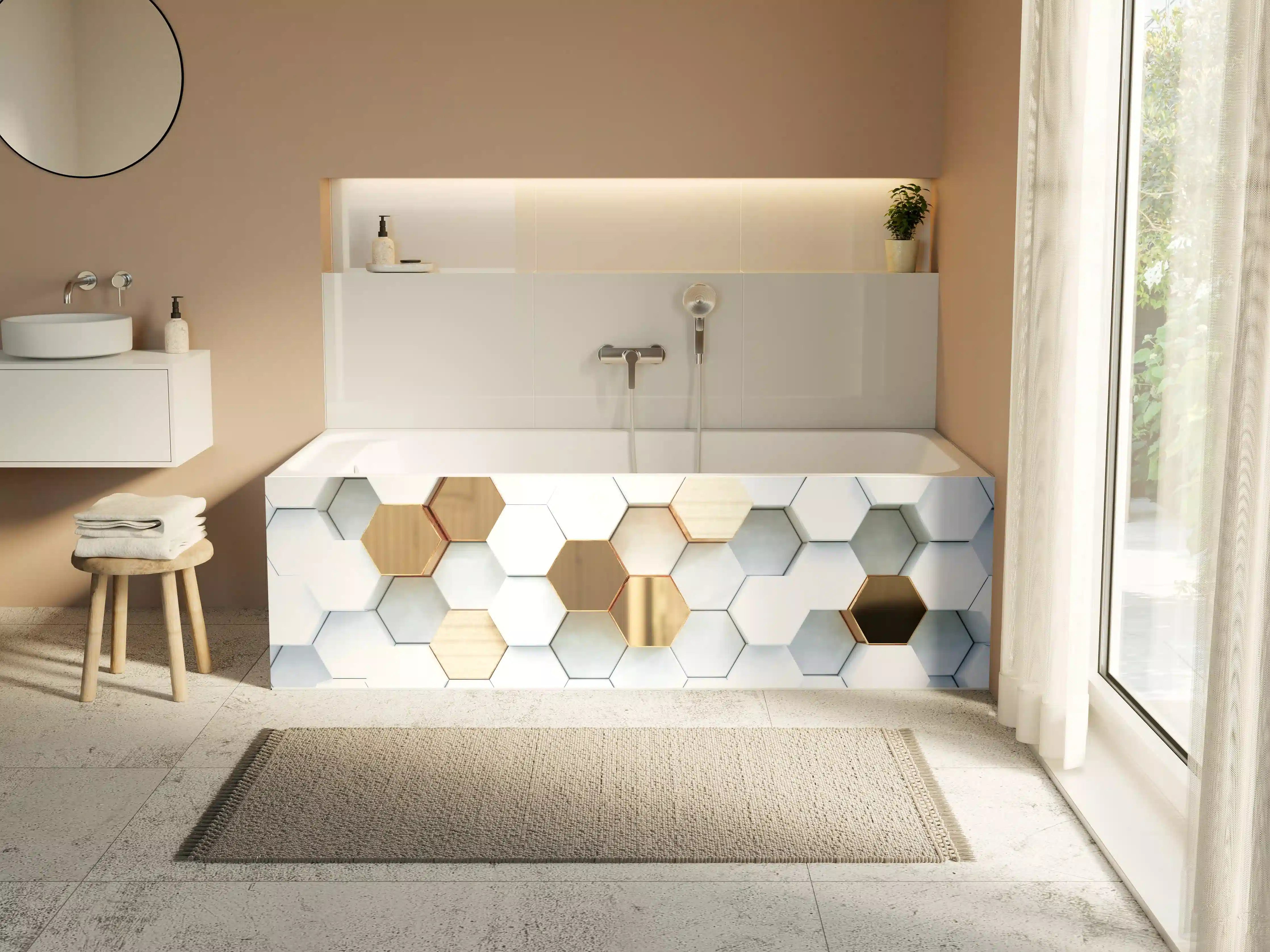 Badewannen-Rückwand - Goldene Hexagon Luxusstruktur