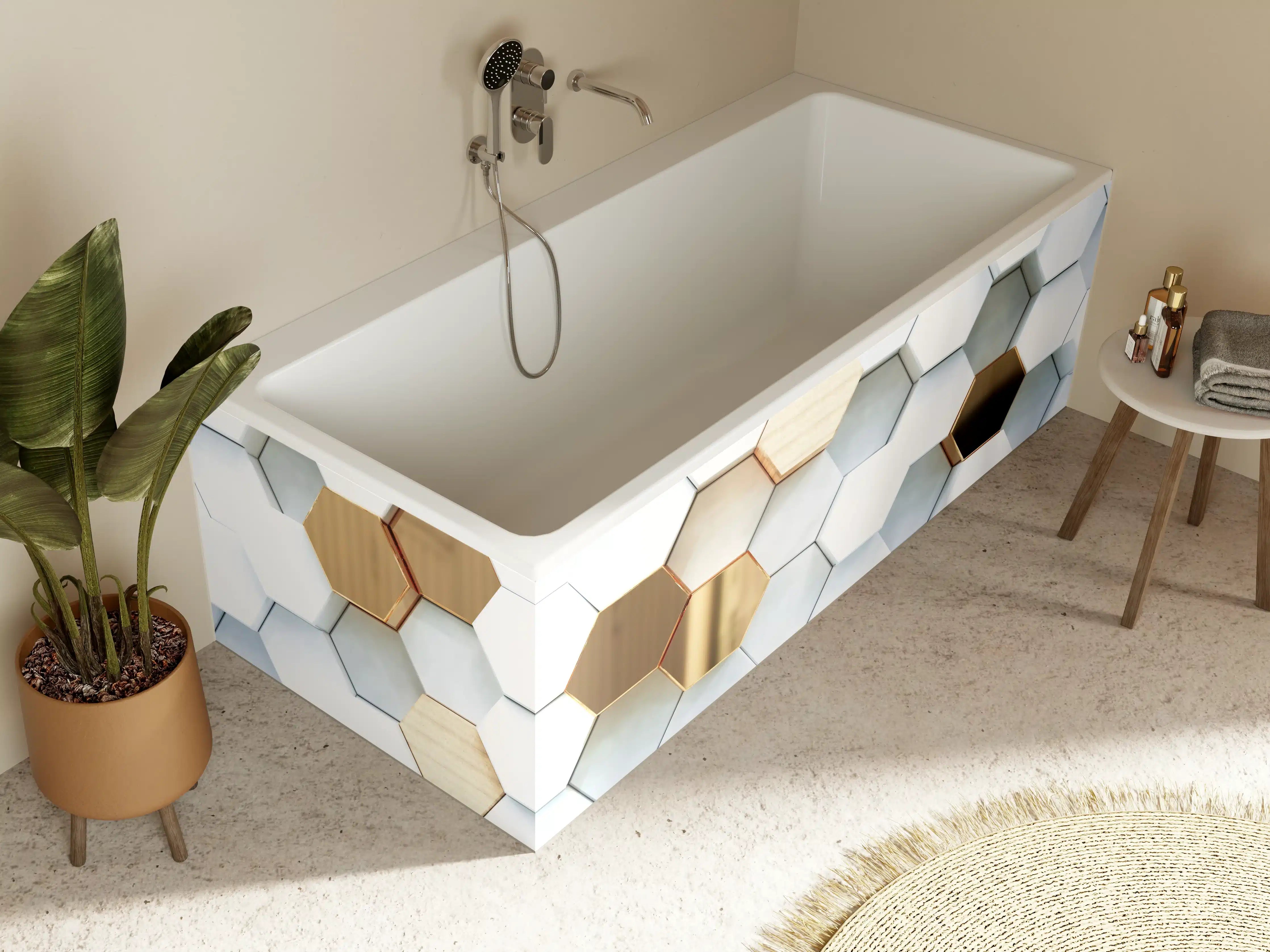 Badewannen-Rückwand - Goldene Hexagon Luxusstruktur