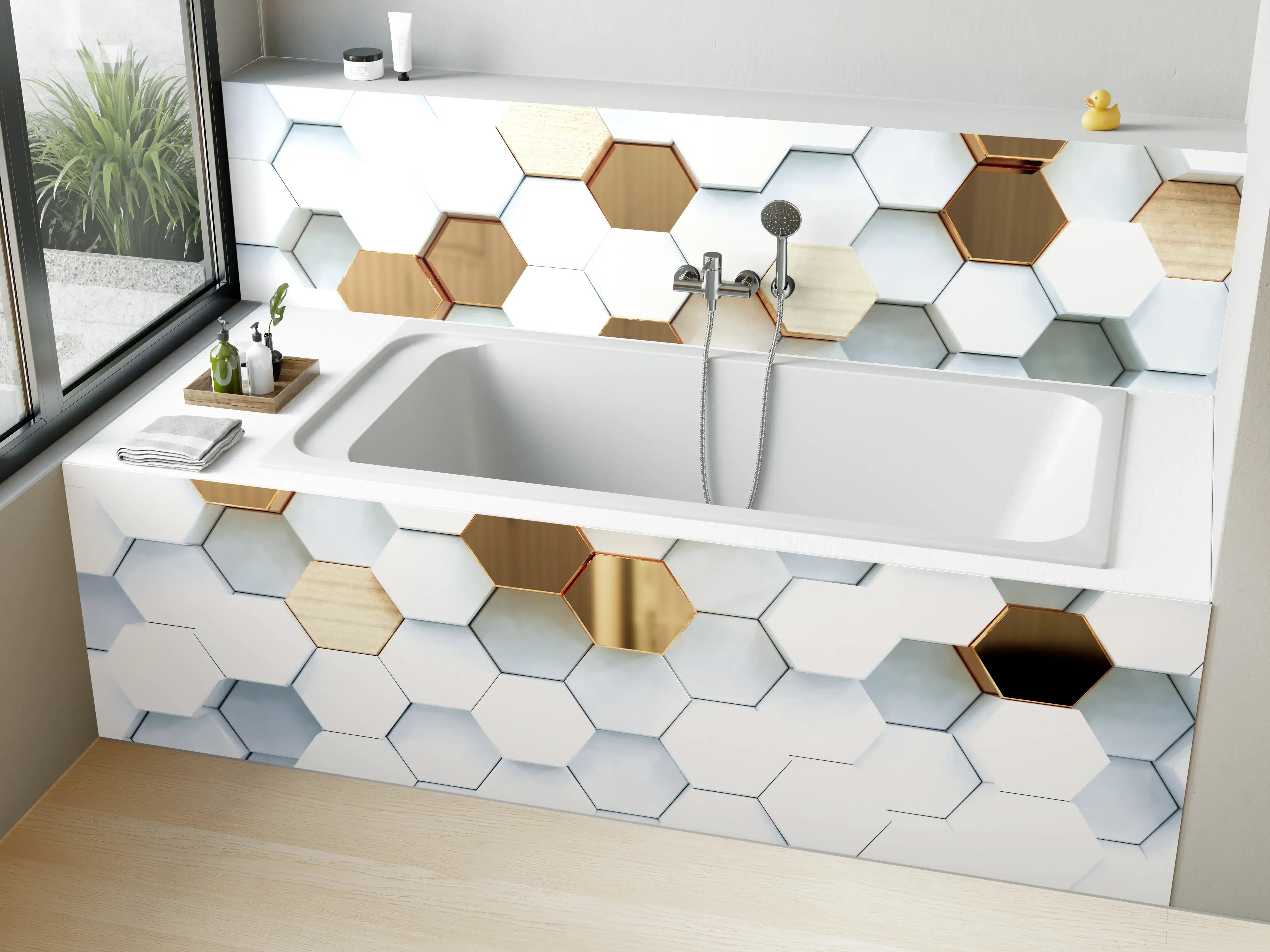Badewannen-Rückwand - Goldene Hexagon Luxusstruktur