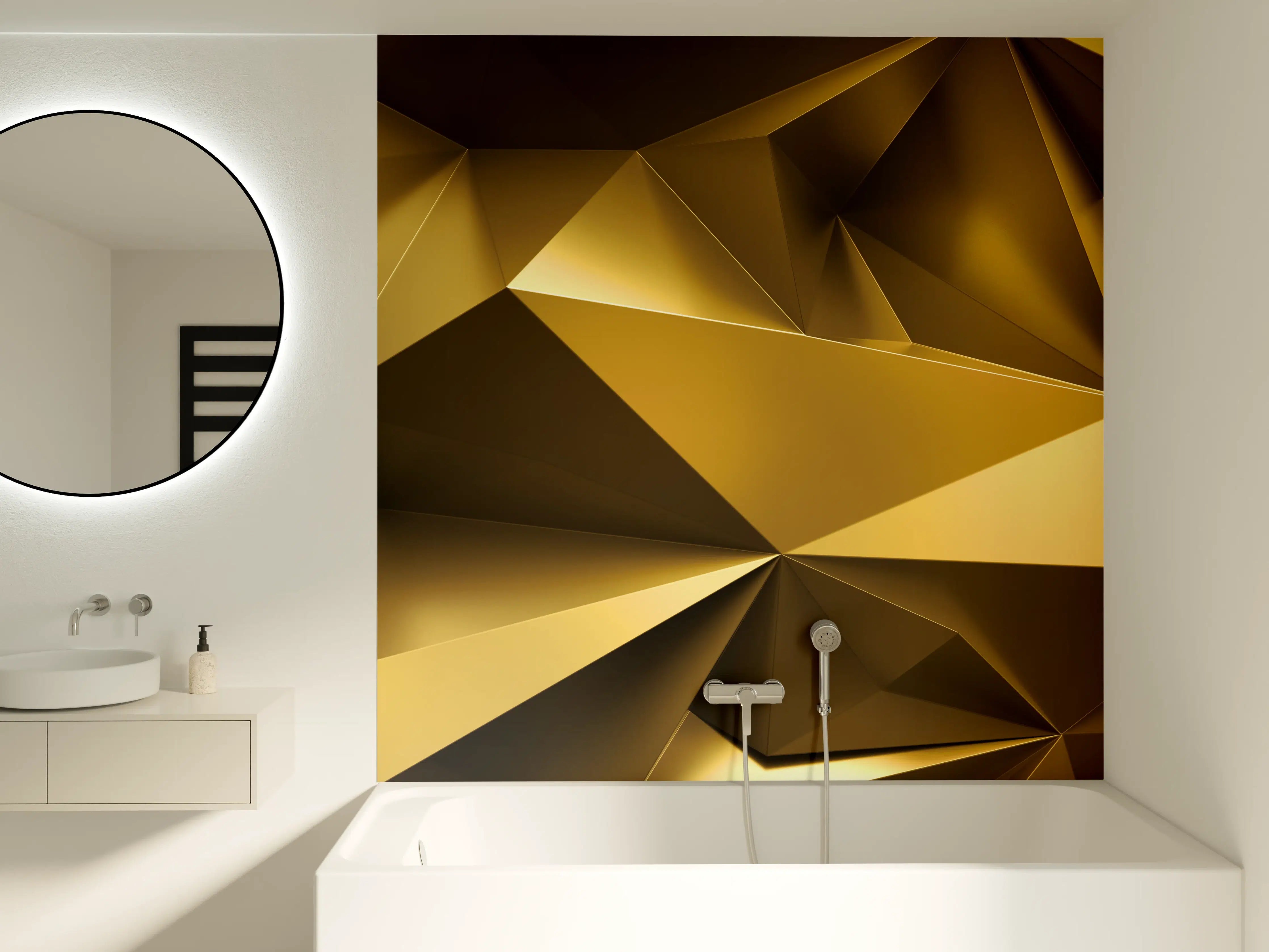 Badewannen-Rückwand - Goldene Kristall Polygon Tapete