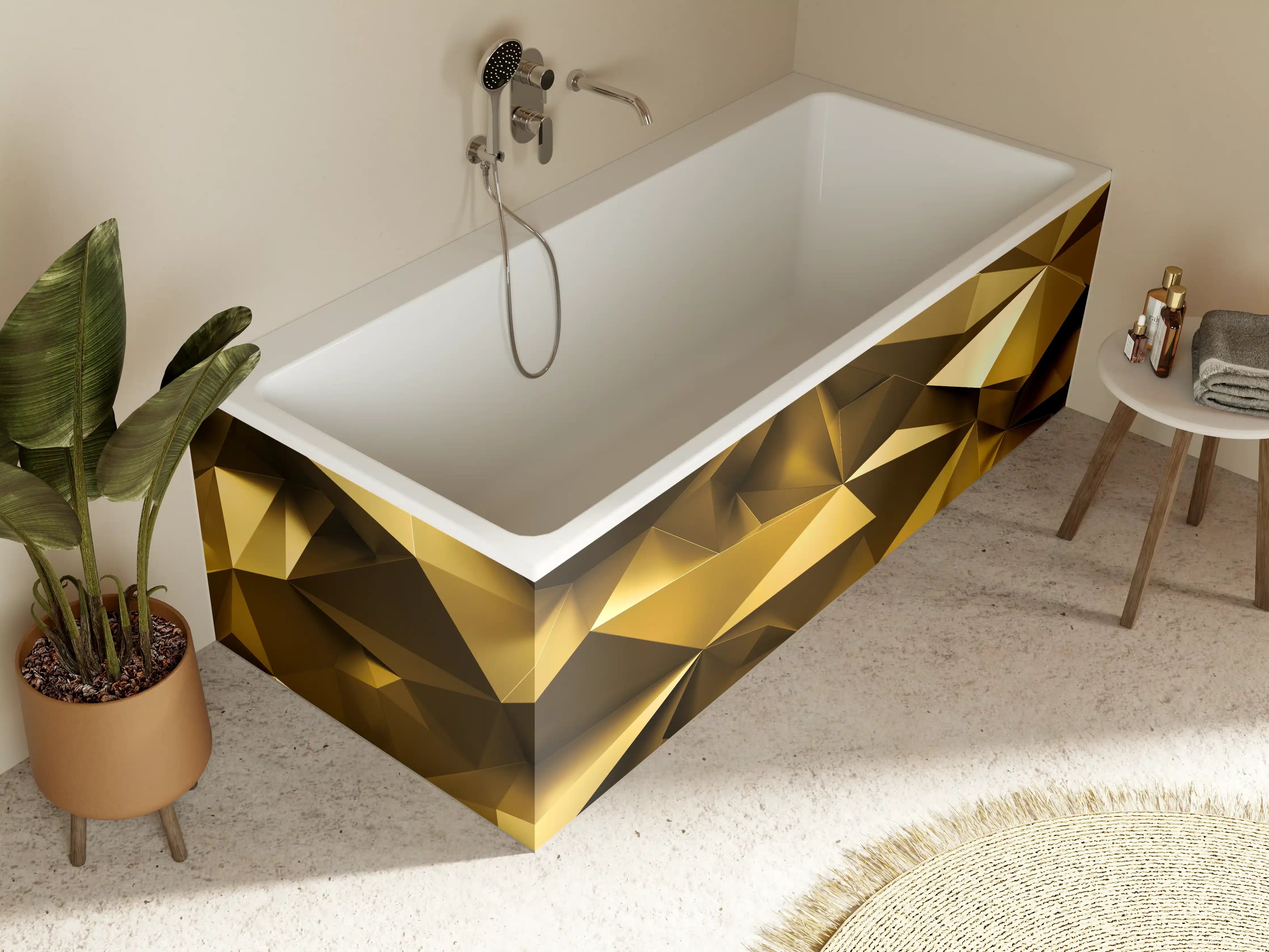 Badewannen-Rückwand - Goldene Kristall Polygon Tapete
