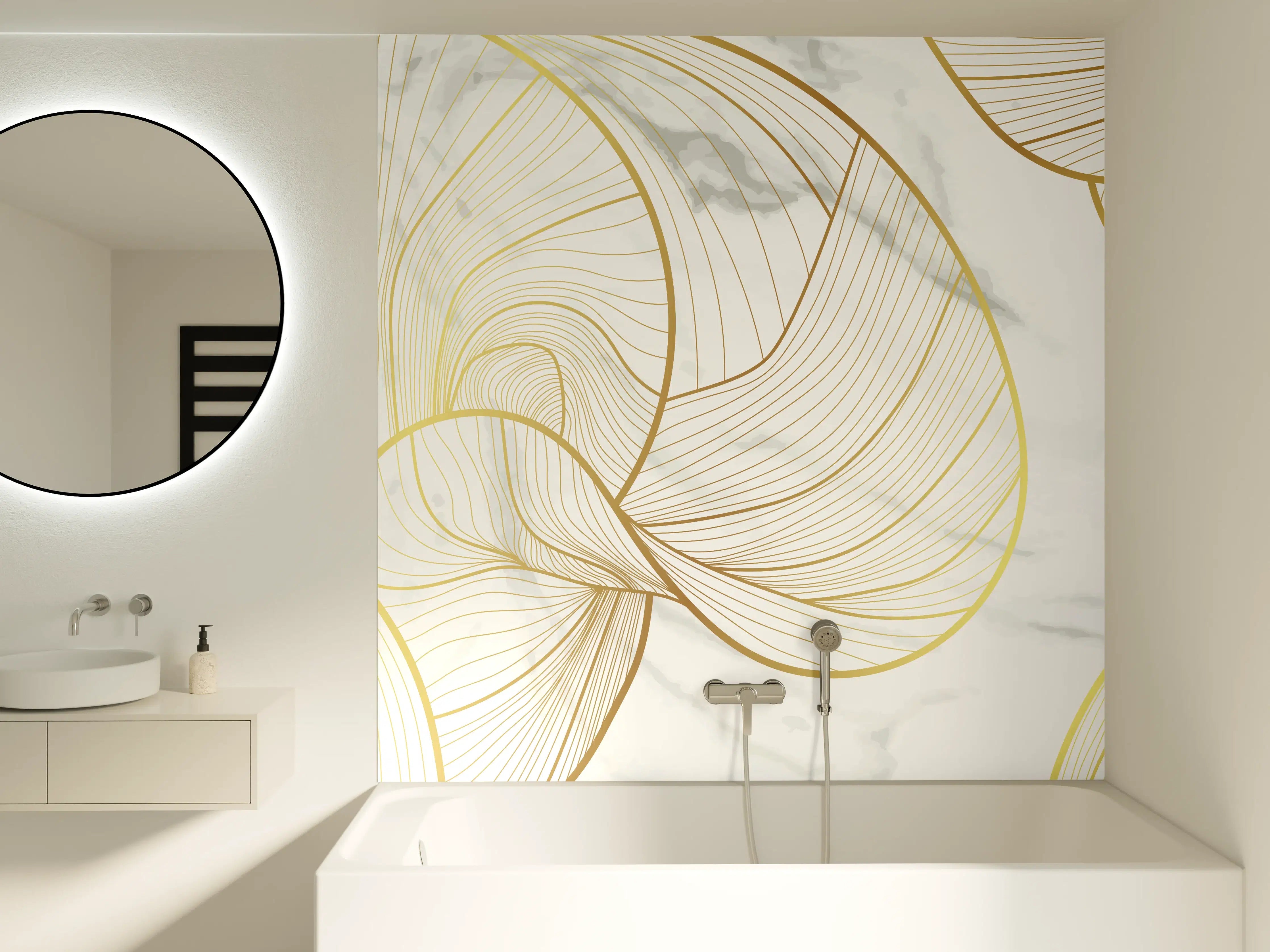 Badewannen-Rückwand - Goldene Linien auf Marmor