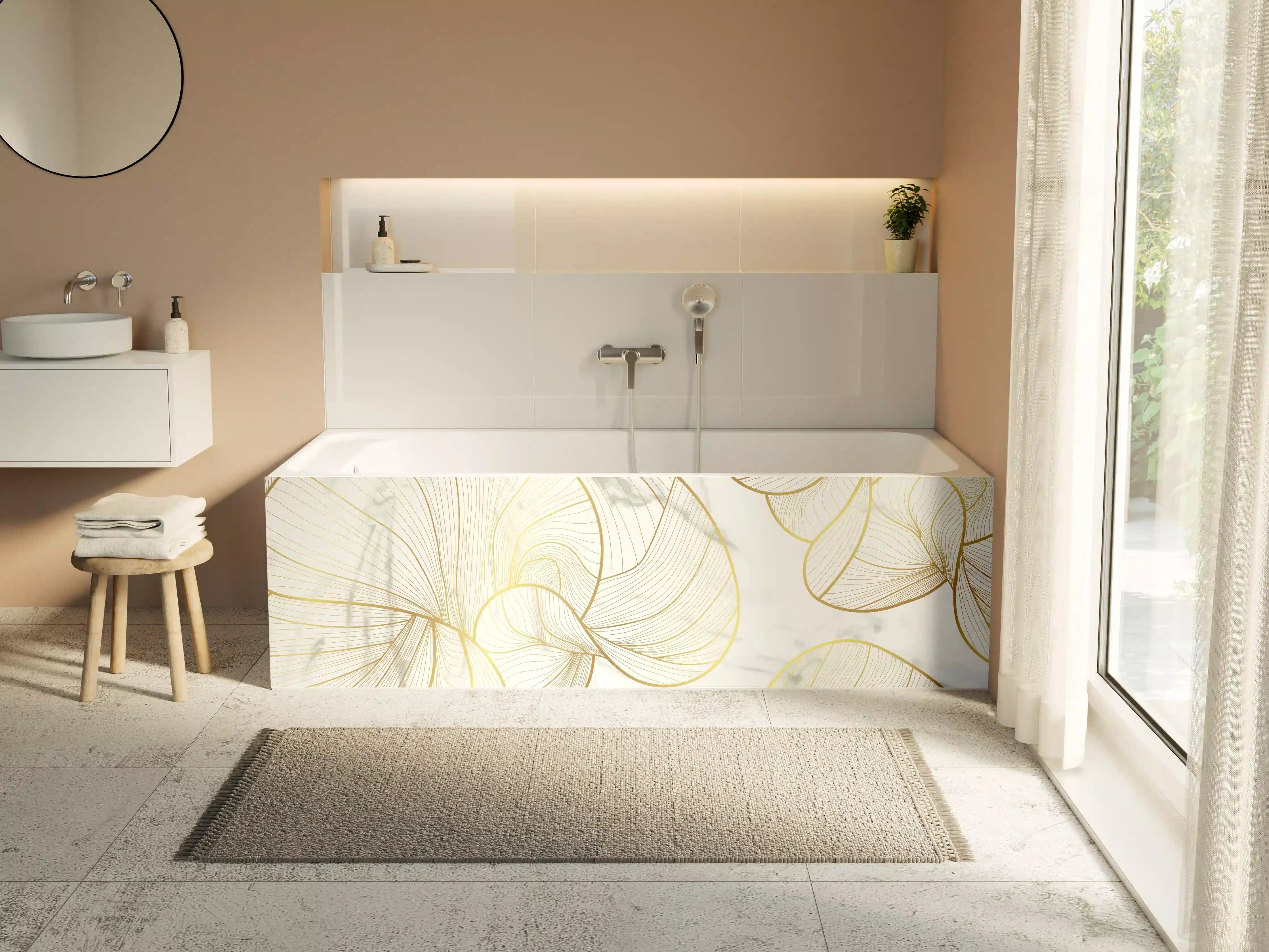 Badewannen-Rückwand - Goldene Linien auf Marmor