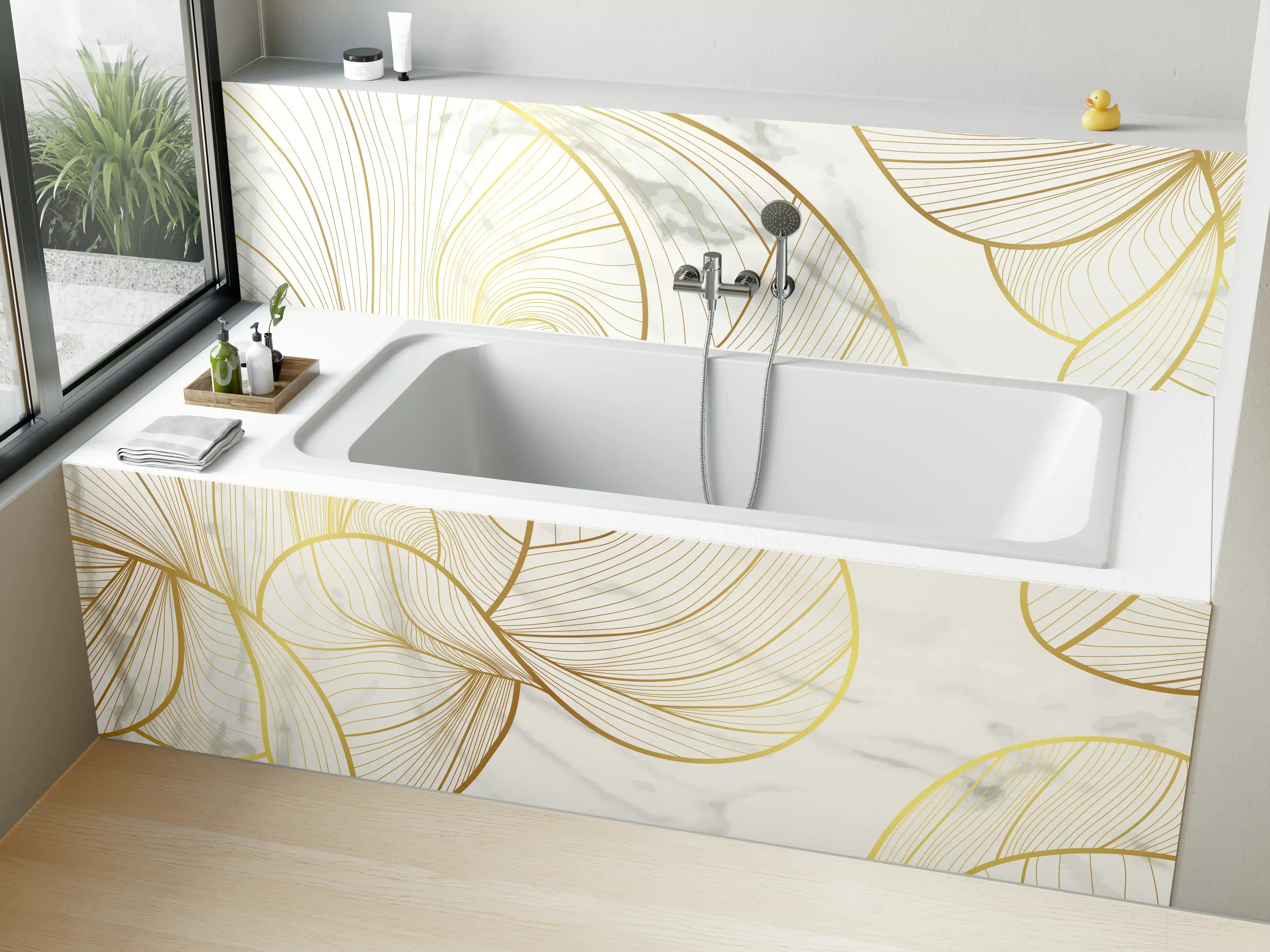 Badewannen-Rückwand - Goldene Linien auf Marmor