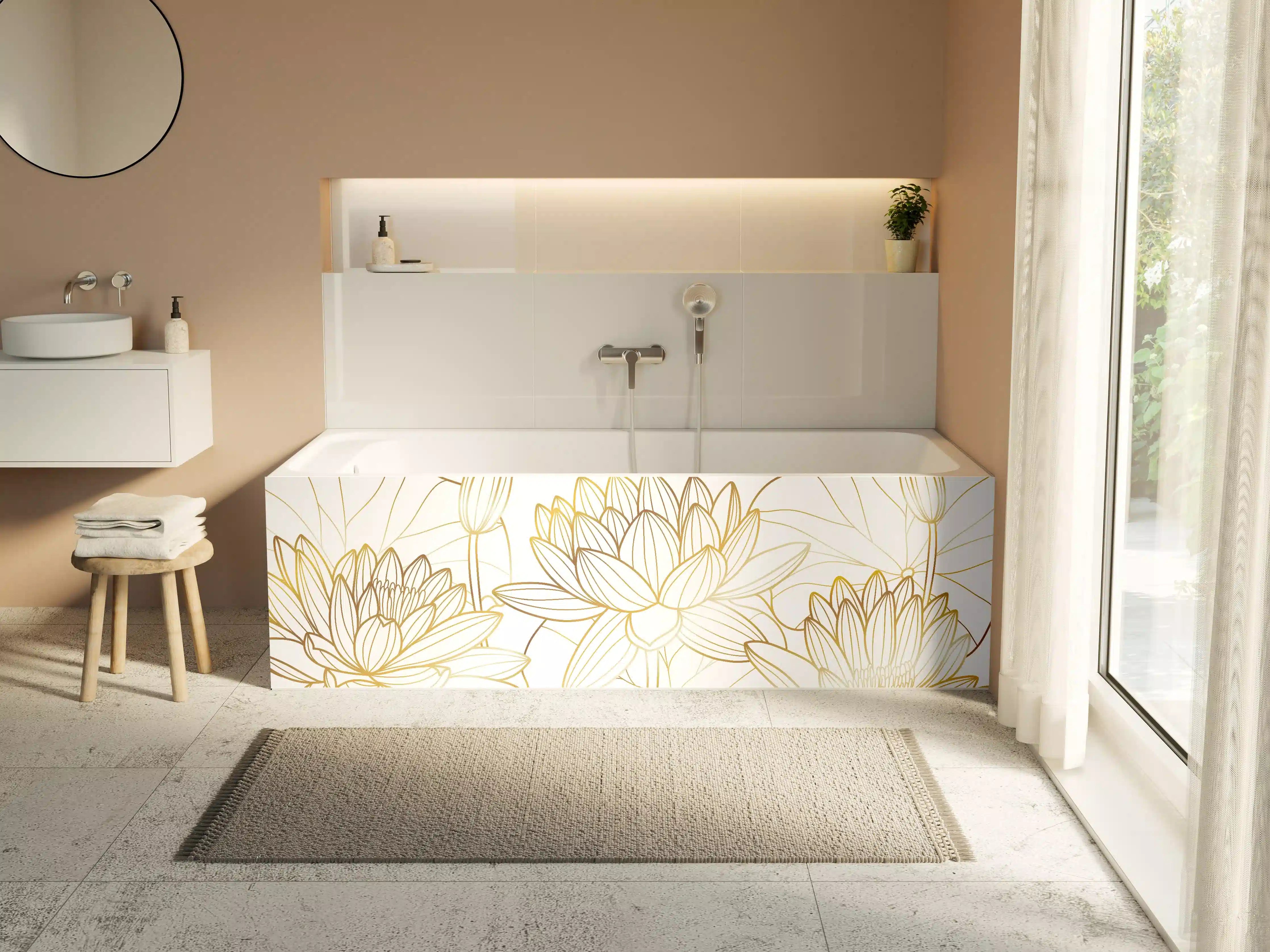 Badewannen-Rückwand - Goldene Lotusblüte Zeichnung