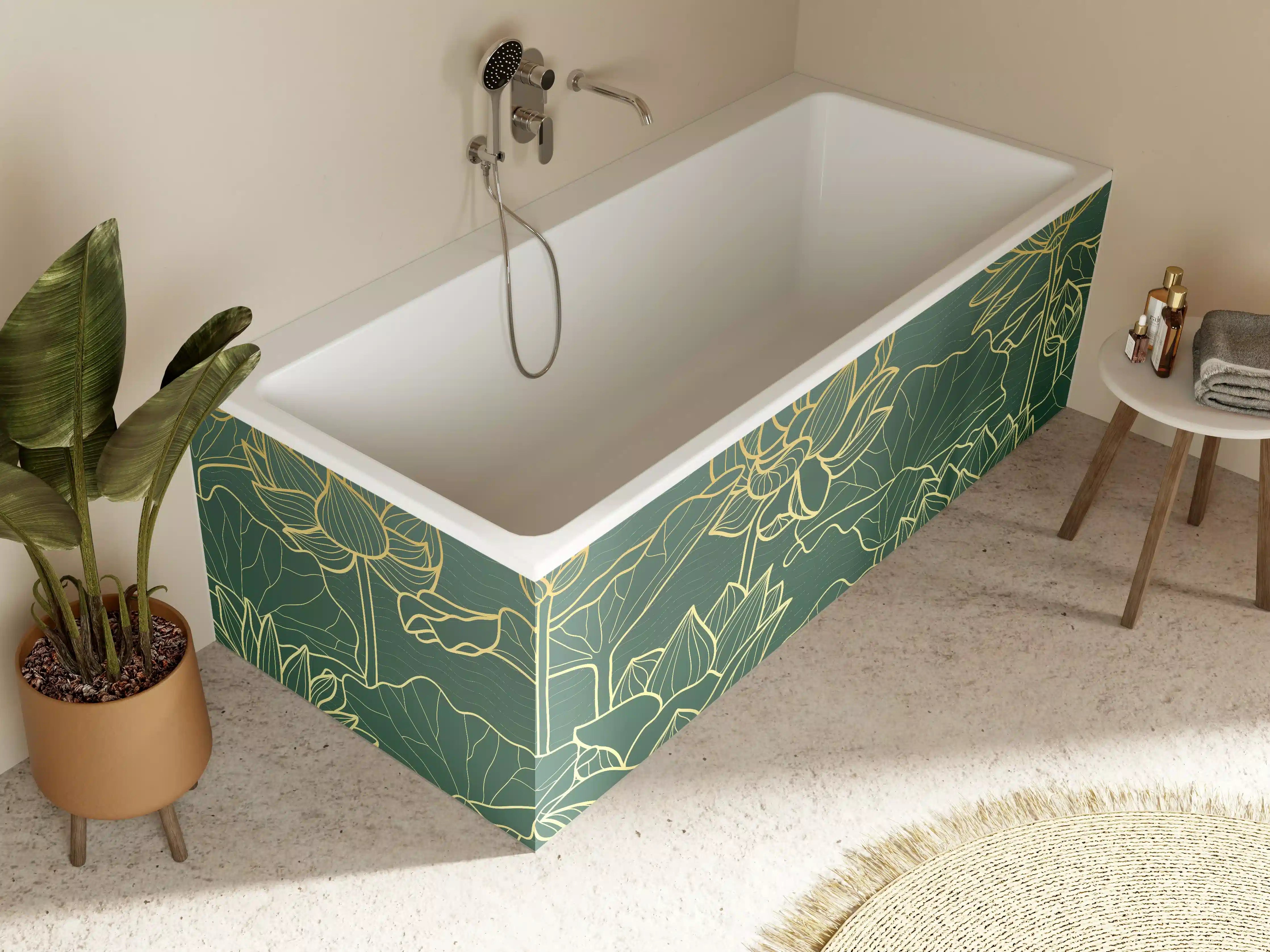 Badewannen-Rückwand - Goldene Lotusblumen Kunstwerk