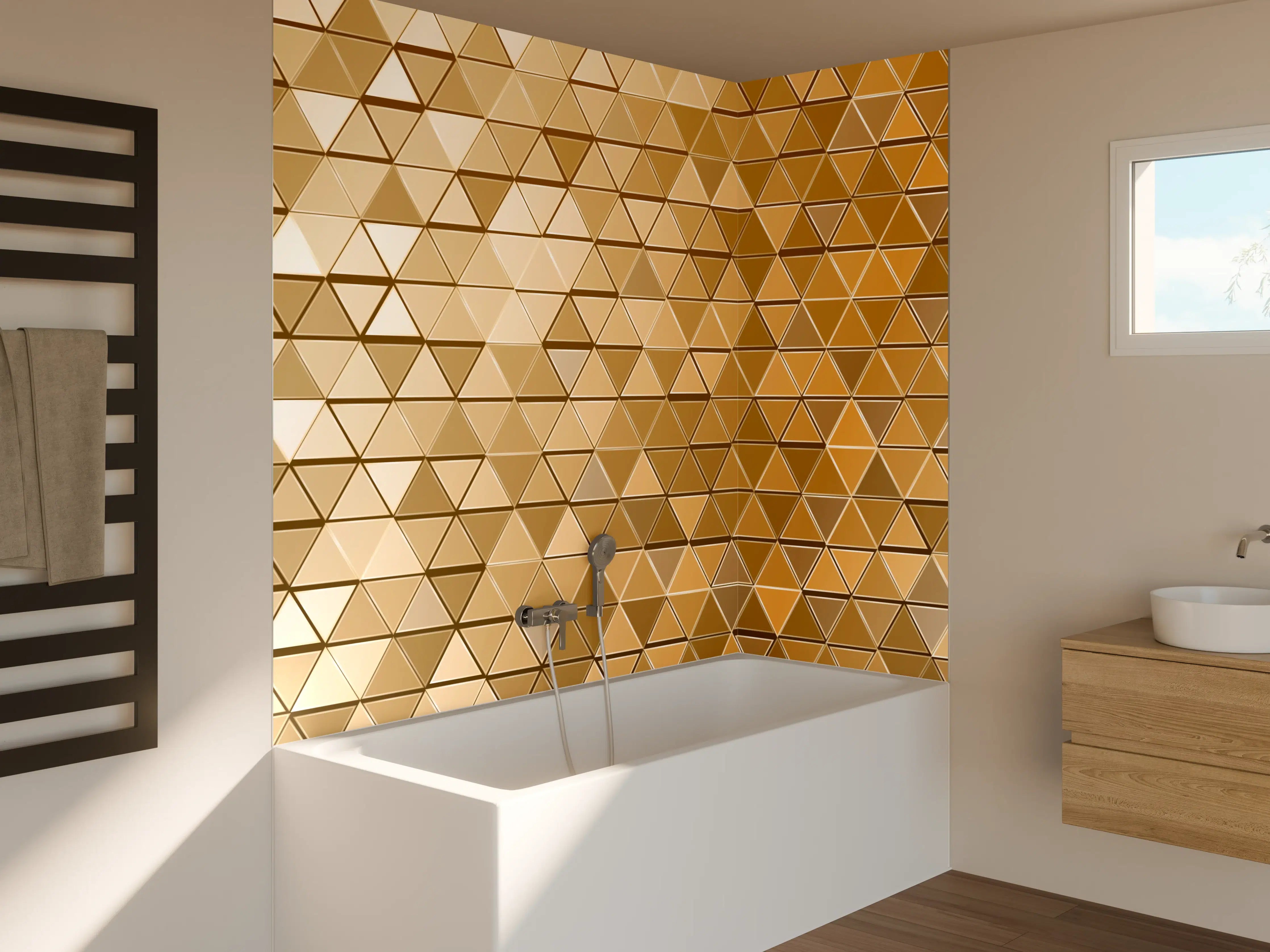 Badewannen-Rückwand - Goldene Metall-Mosaikstruktur