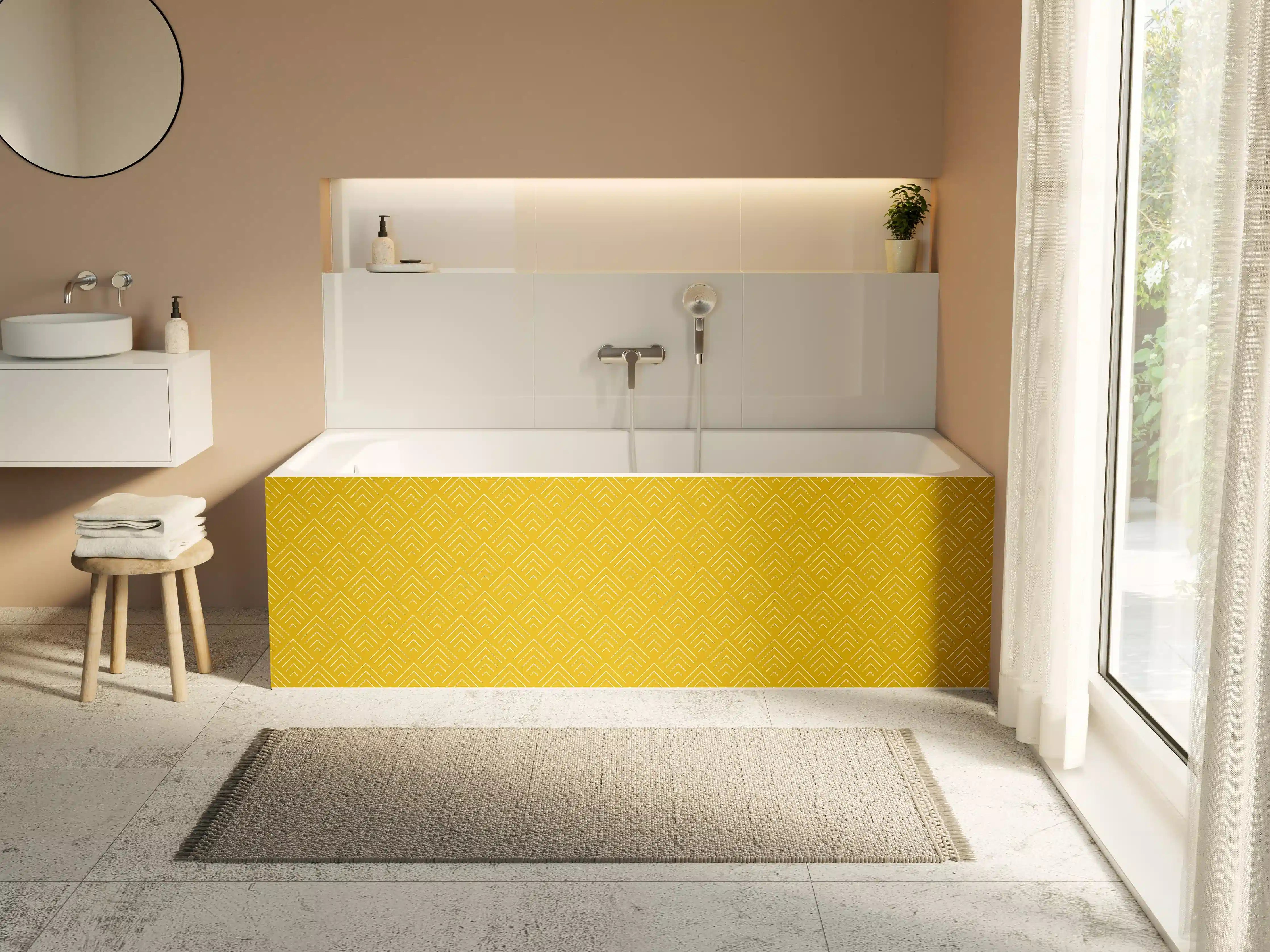 Badewannen-Rückwand - Goldene Muster-Motiv mit geometrischer Struktur