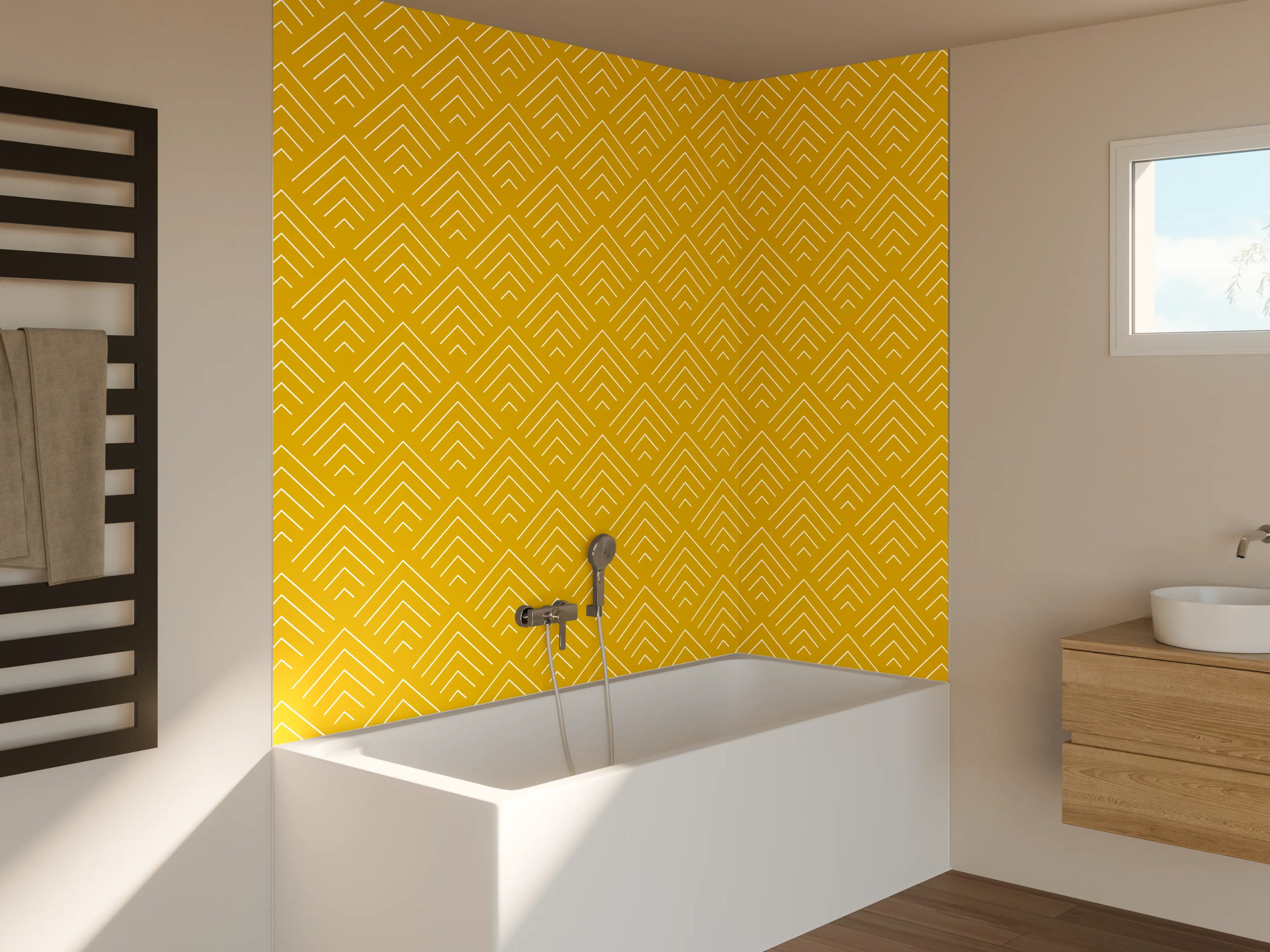 Badewannen-Rückwand - Goldene Muster-Motiv mit geometrischer Struktur
