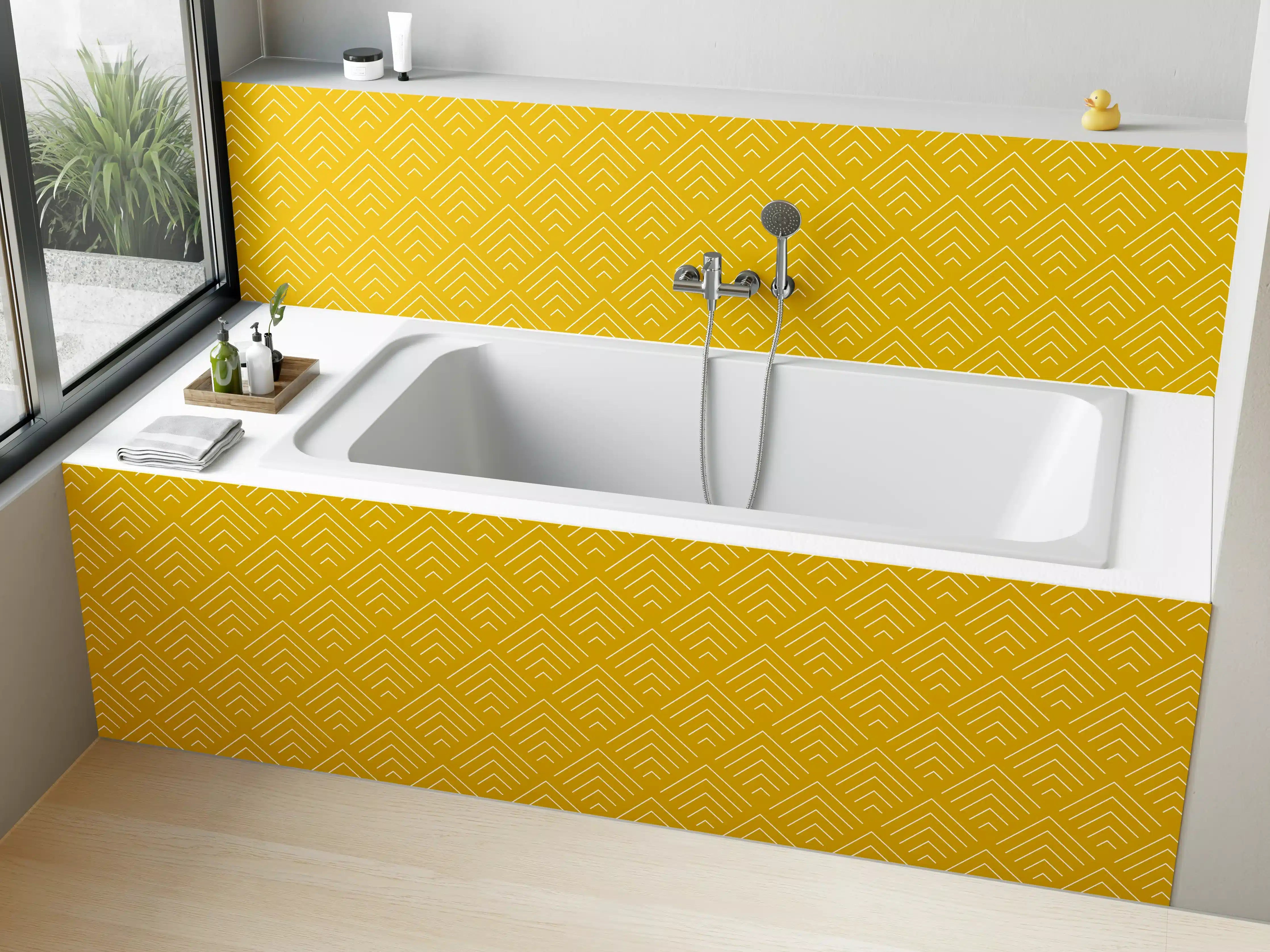 Badewannen-Rückwand - Goldene Muster-Motiv mit geometrischer Struktur