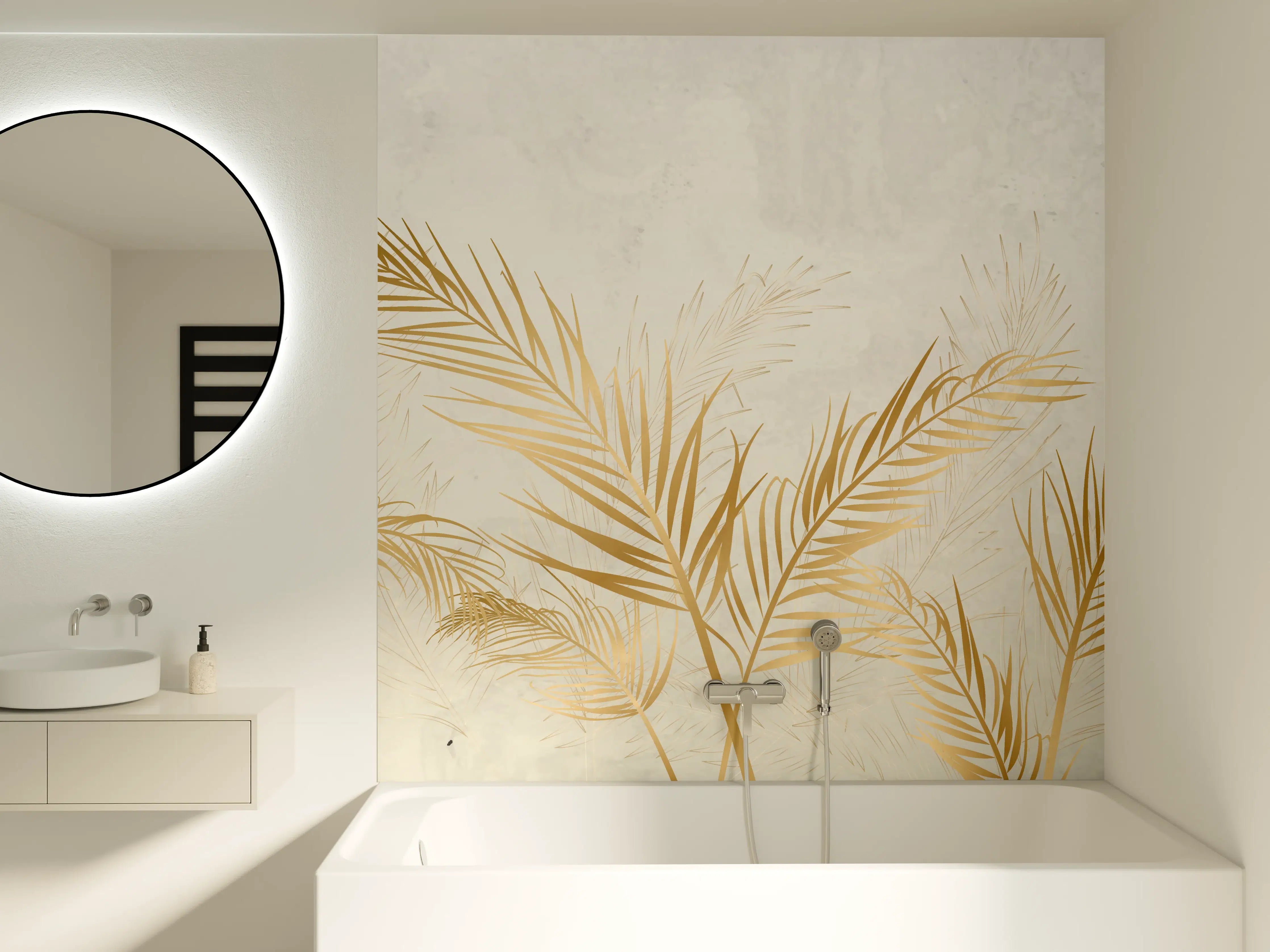 Badewannen-Rückwand - Goldene Palmwedel Deko