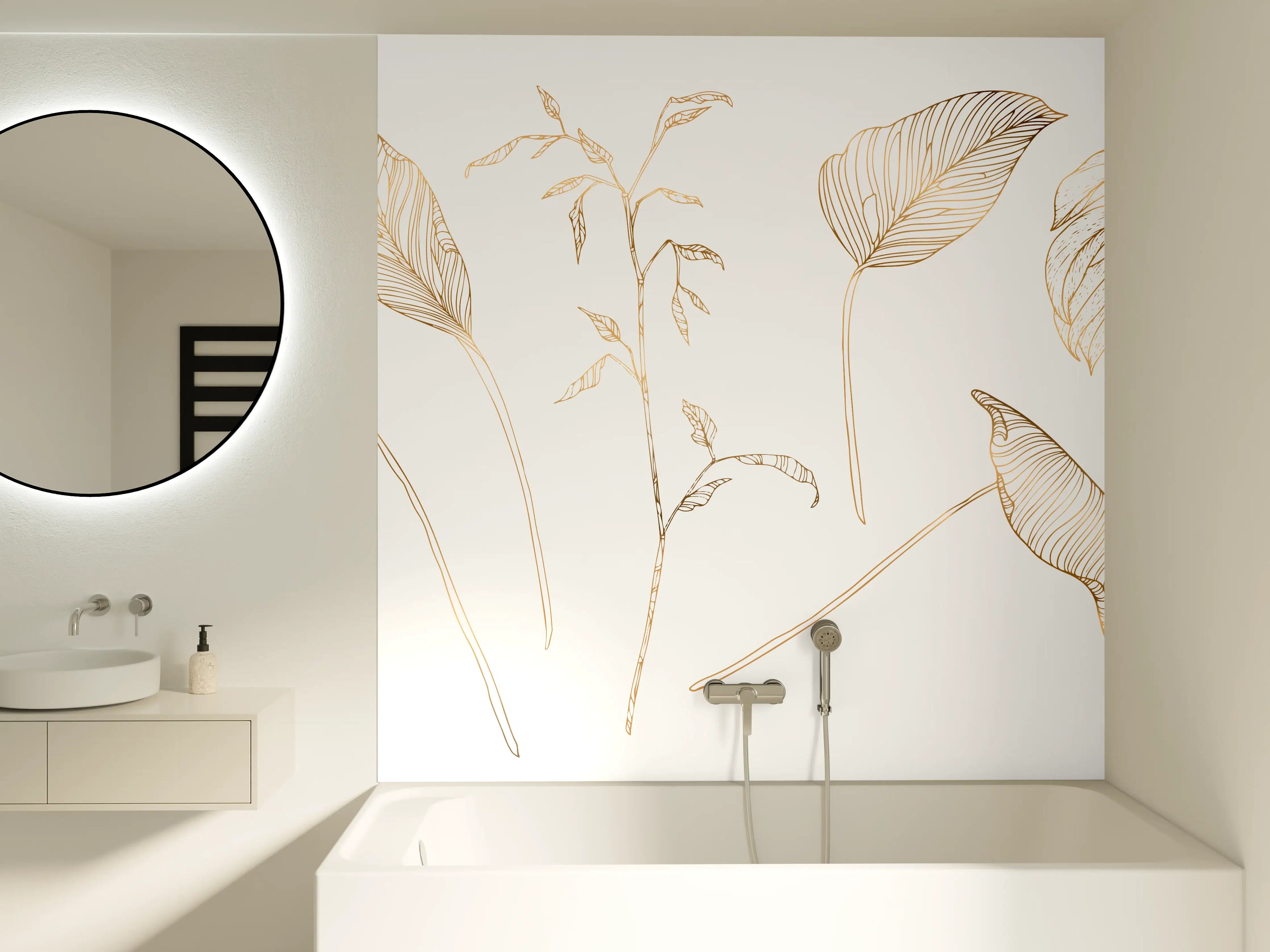 Badewannen-Rückwand - Goldene Pflanzenlinien Zeichnung