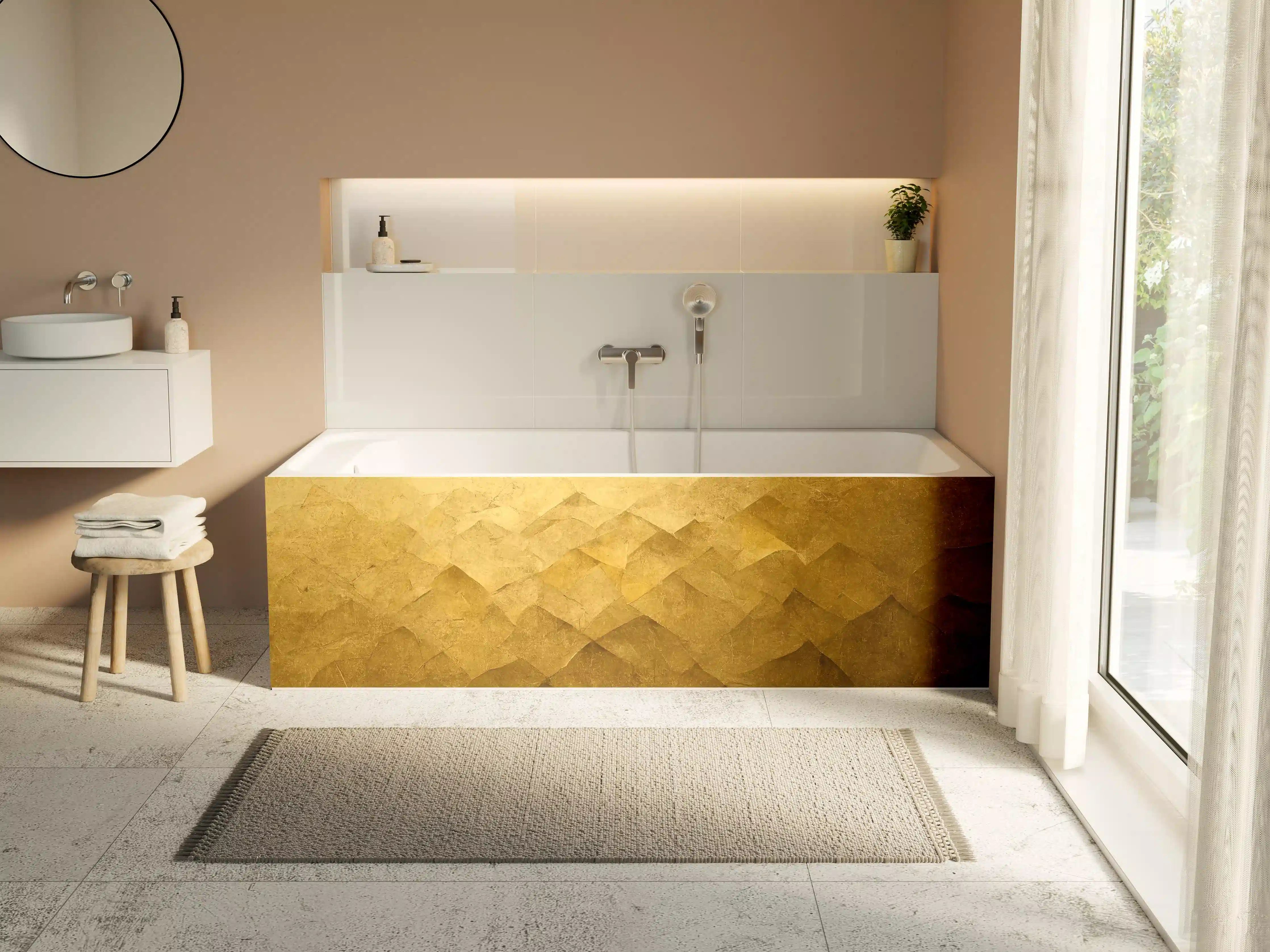 Badewannen-Rückwand - Goldene Textur mit geometrischen Mustern