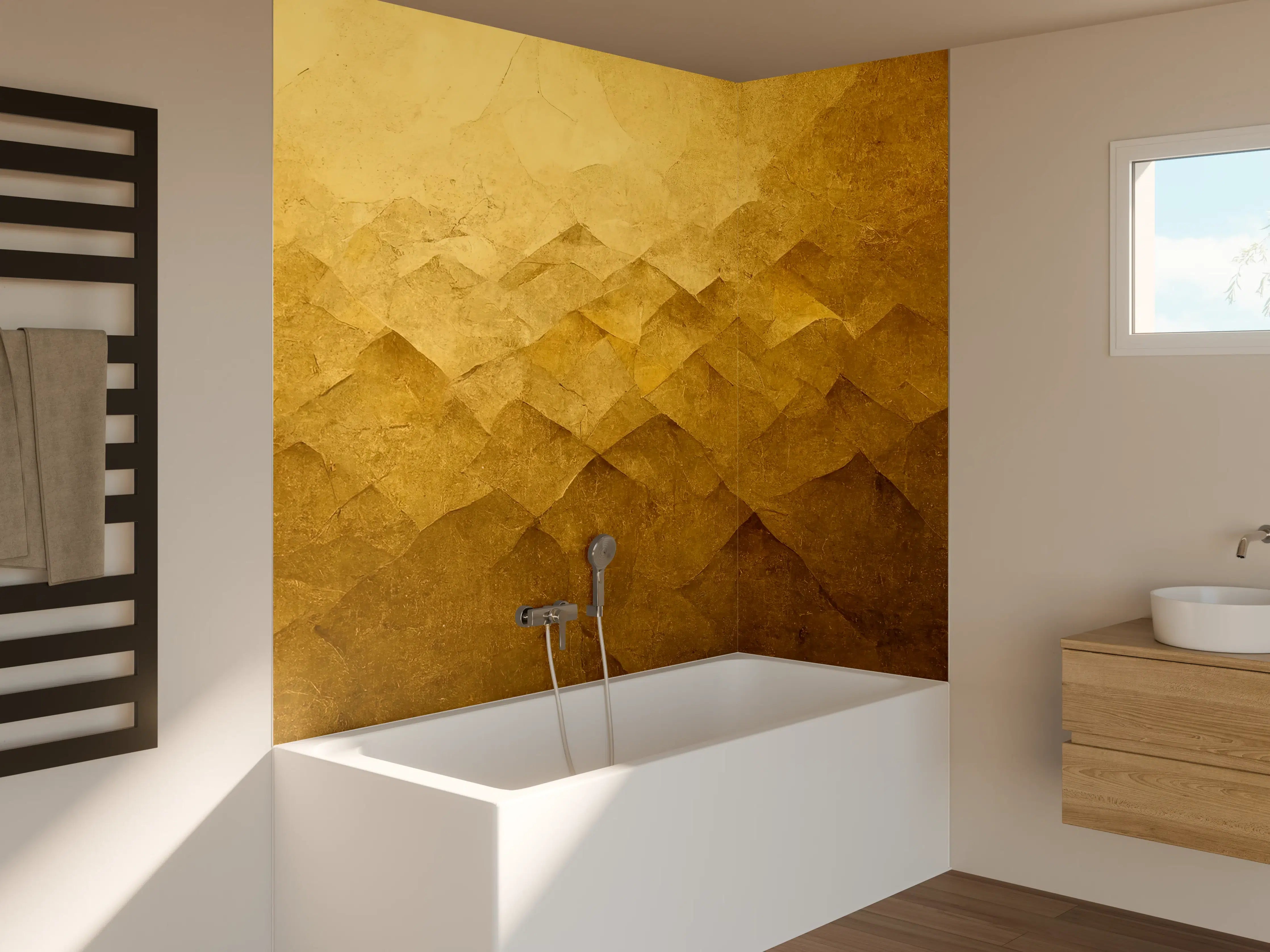 Badewannen-Rückwand - Goldene Textur mit geometrischen Mustern
