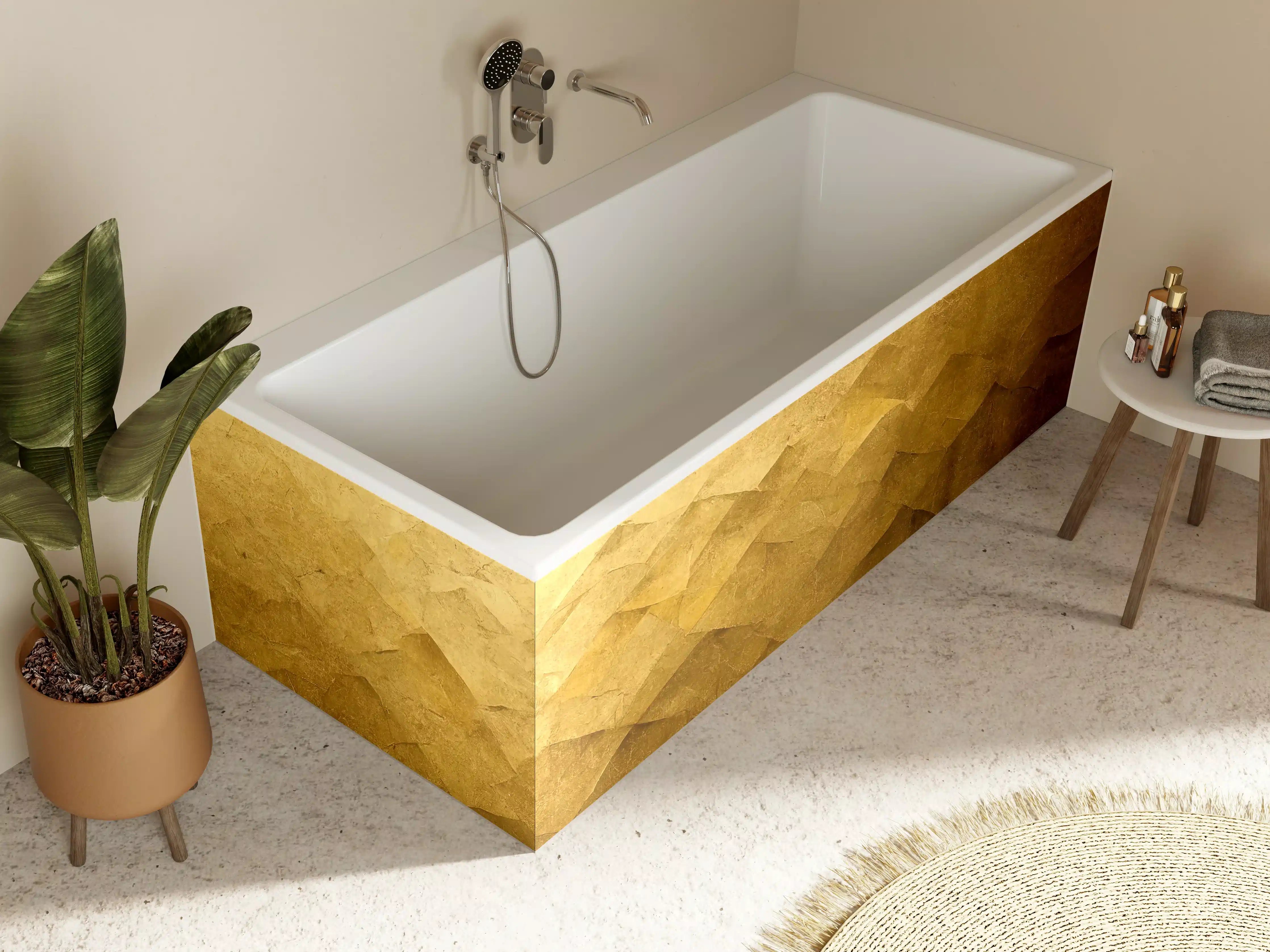 Badewannen-Rückwand - Goldene Textur mit geometrischen Mustern