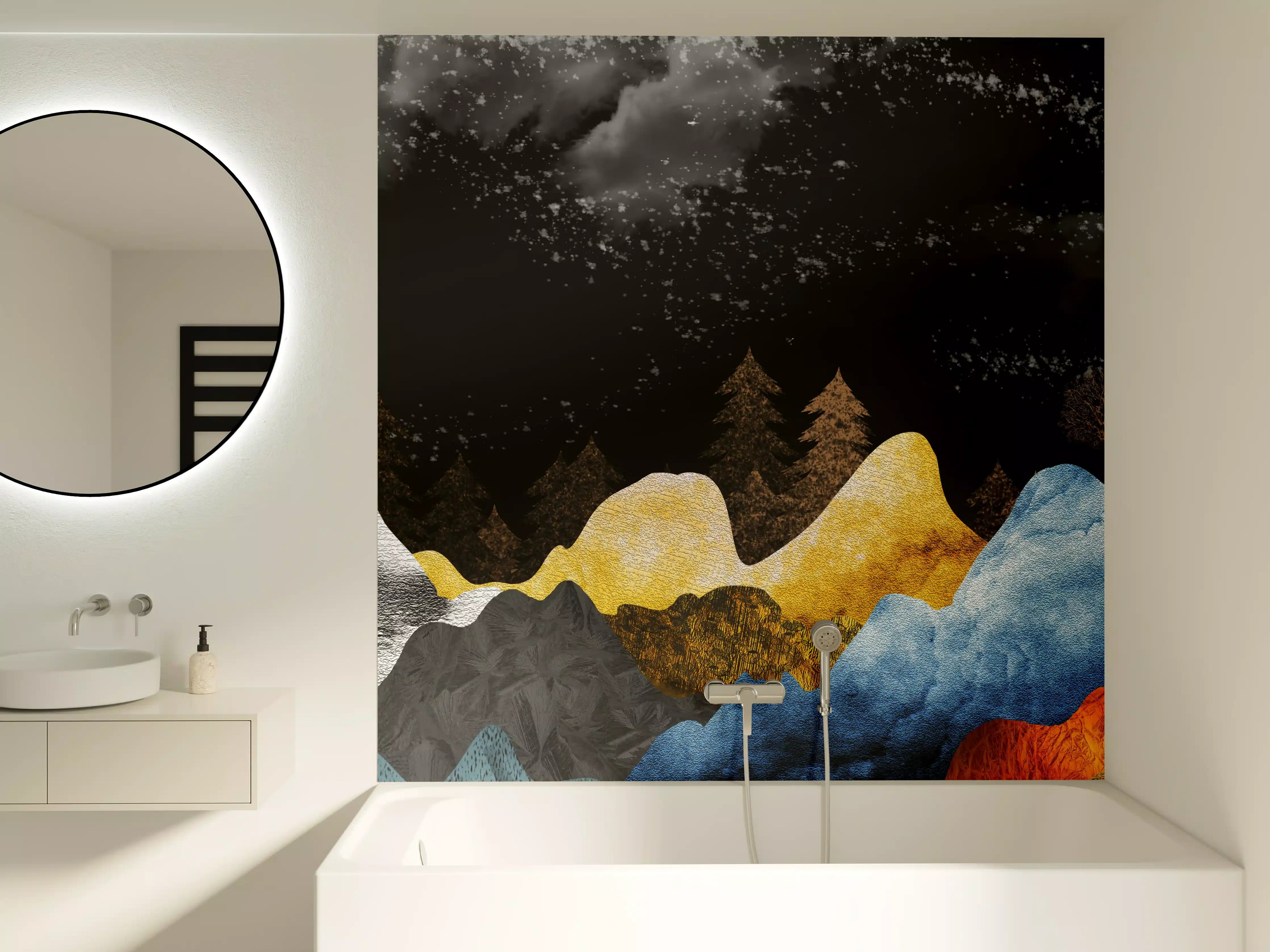 Badewannen-Rückwand - Goldene Winterberge Wandtapete