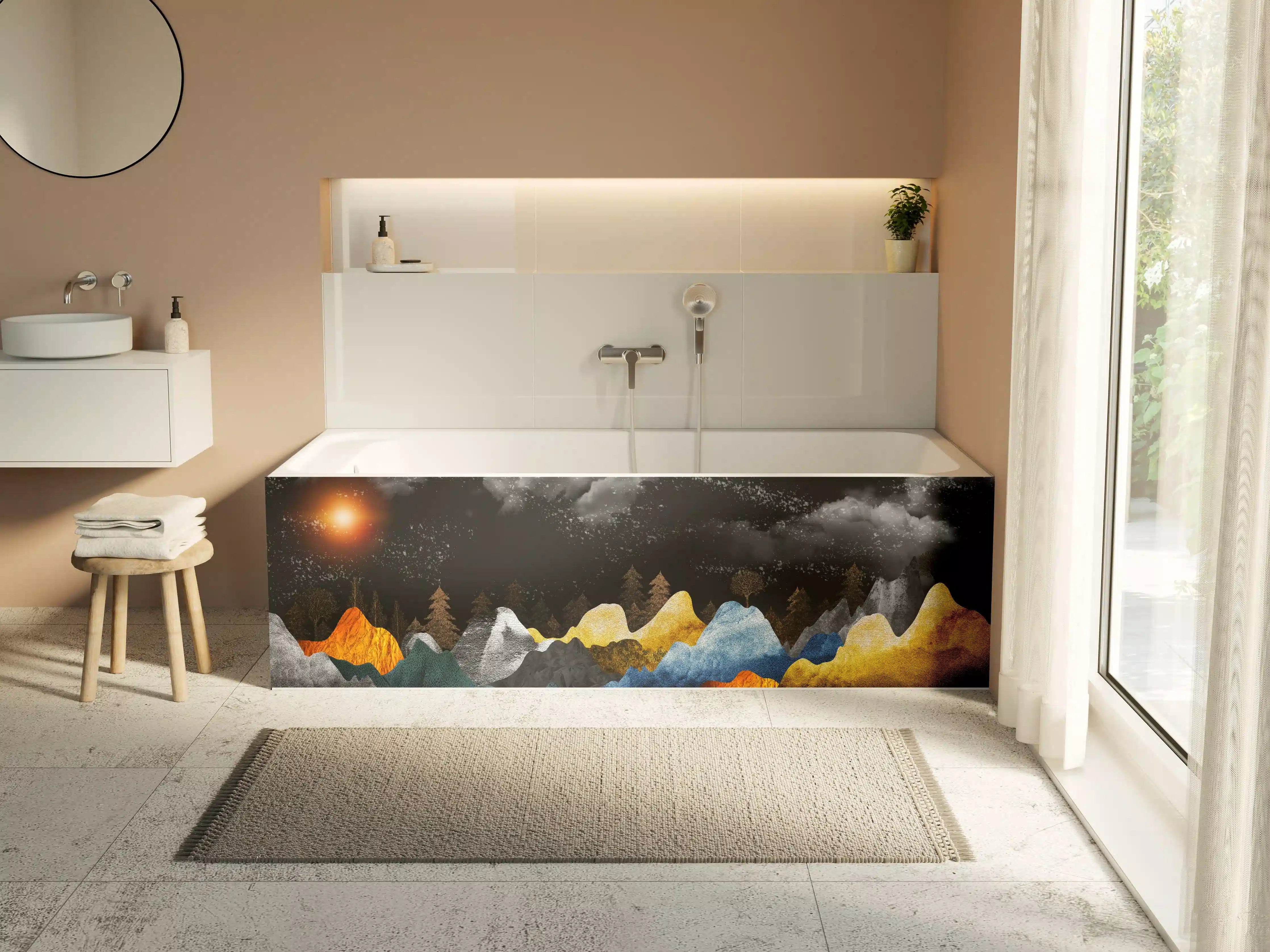 Badewannen-Rückwand - Goldene Winterberge Wandtapete
