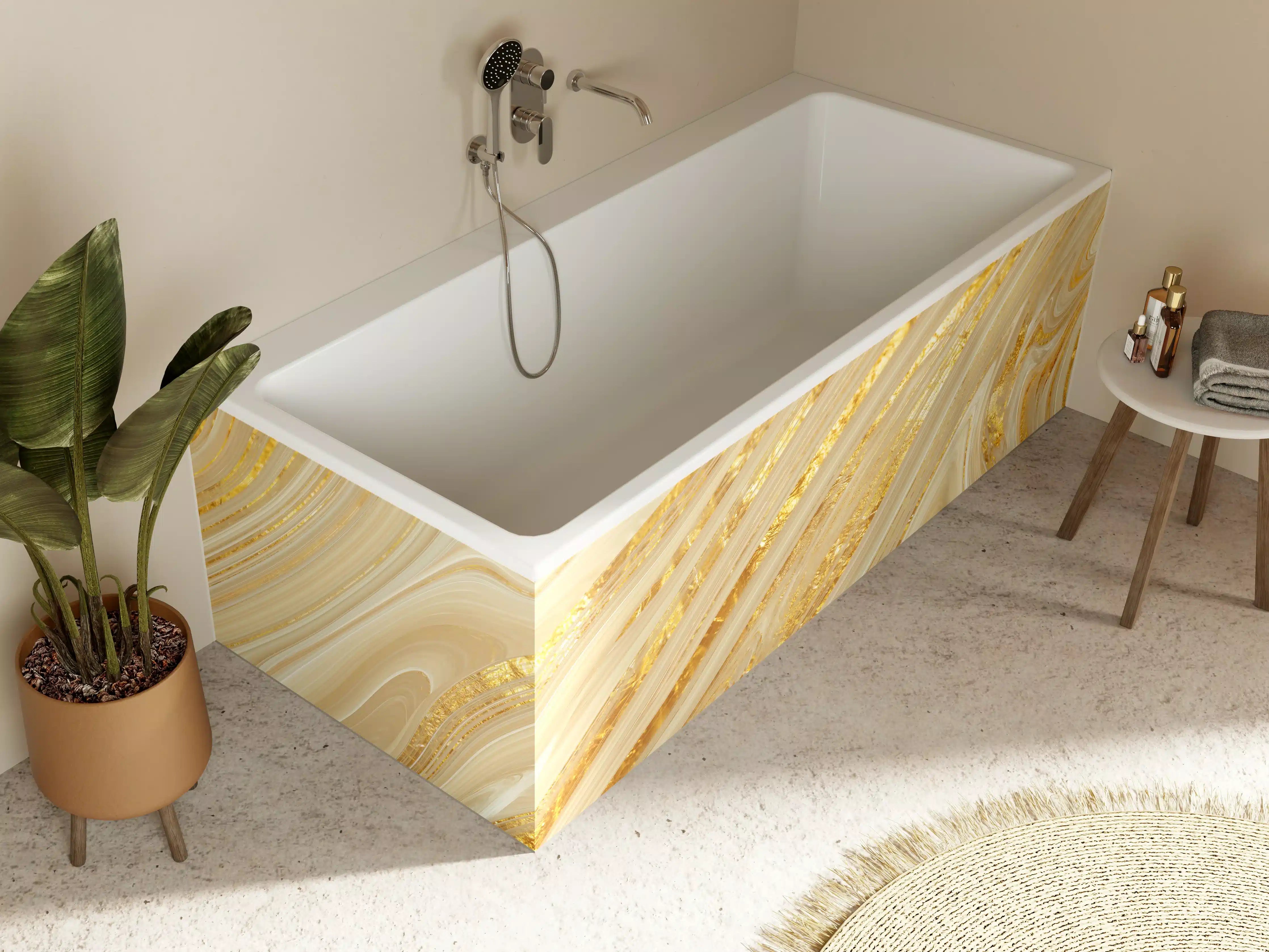 Badewannen-Rückwand - Goldene wellenförmige Marmorierung