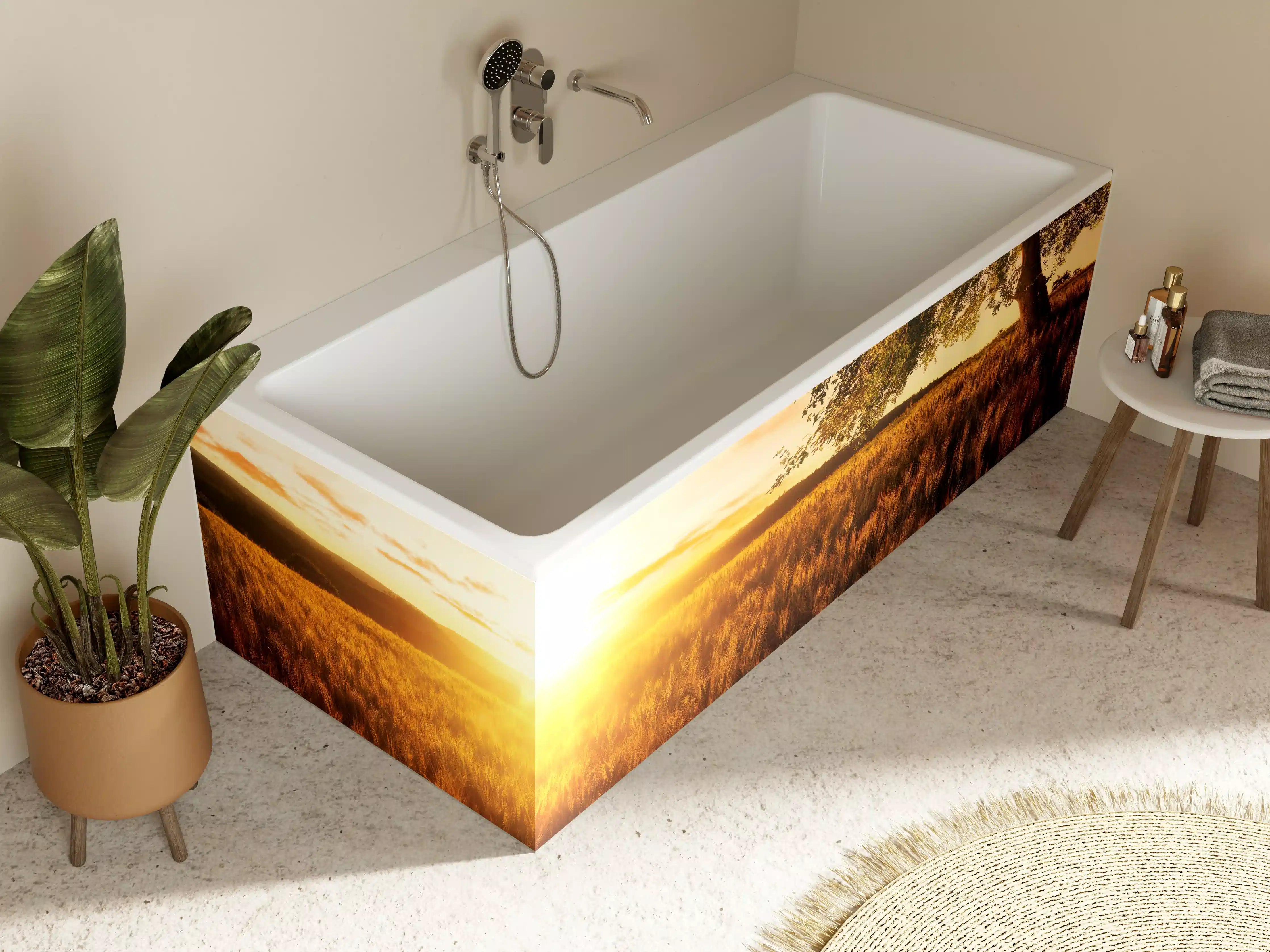Badewannen-Rückwand - Goldener Sonnenuntergang über Feldern