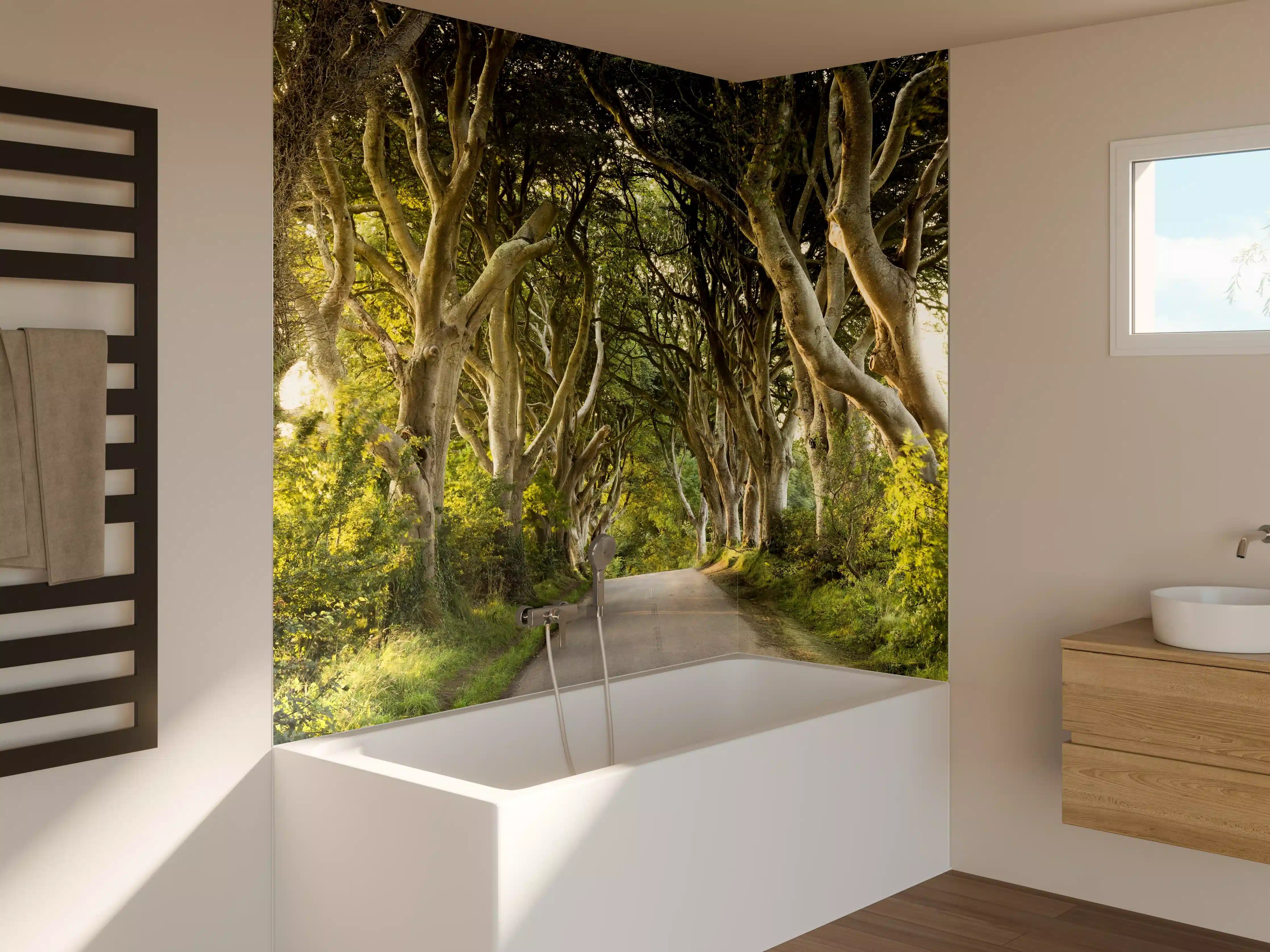 Badewannen-Rückwand - Goldener Weg im Wald