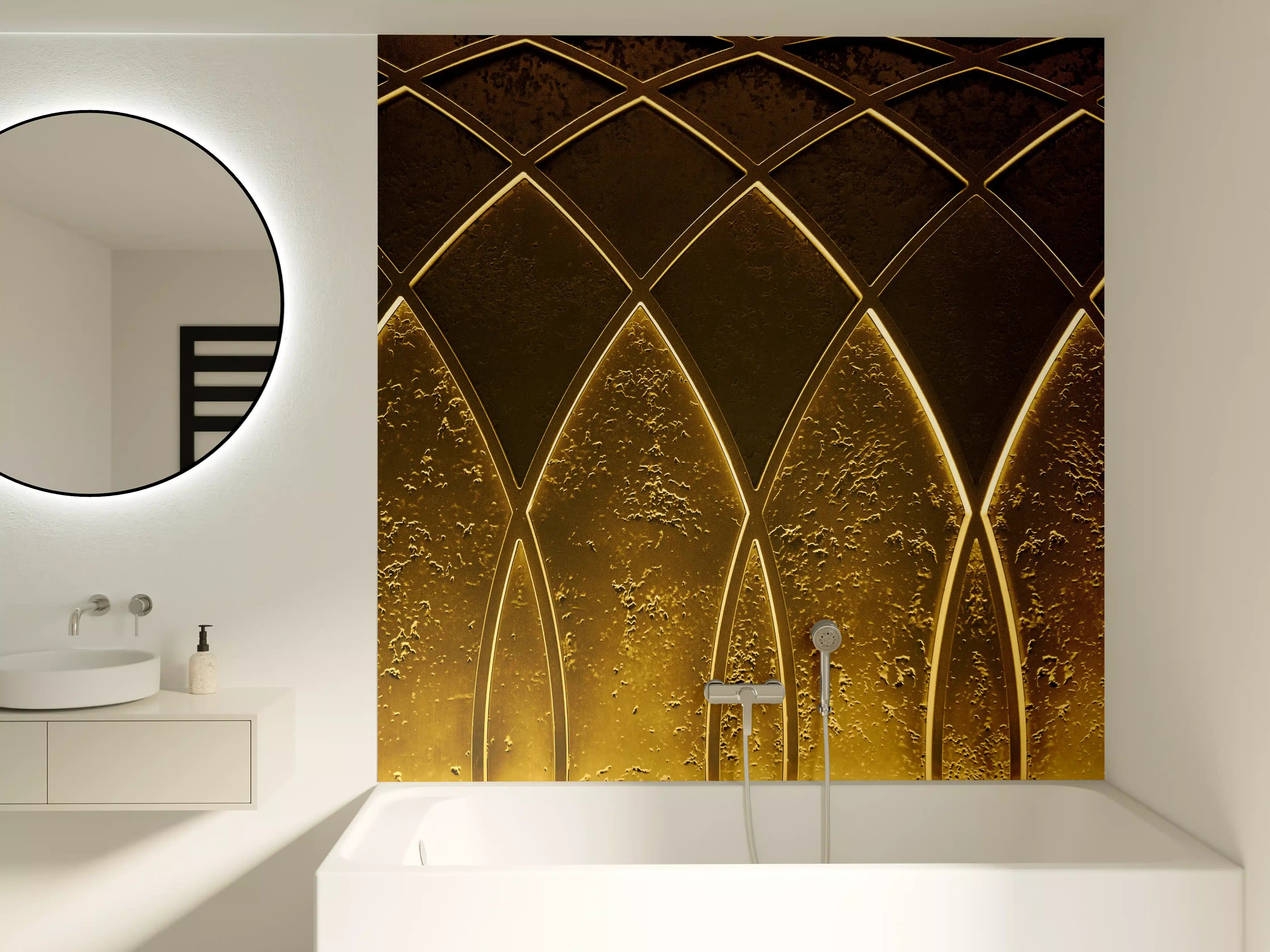 Badewannen-Rückwand - Goldenes Art-Deco-Geometriemuster