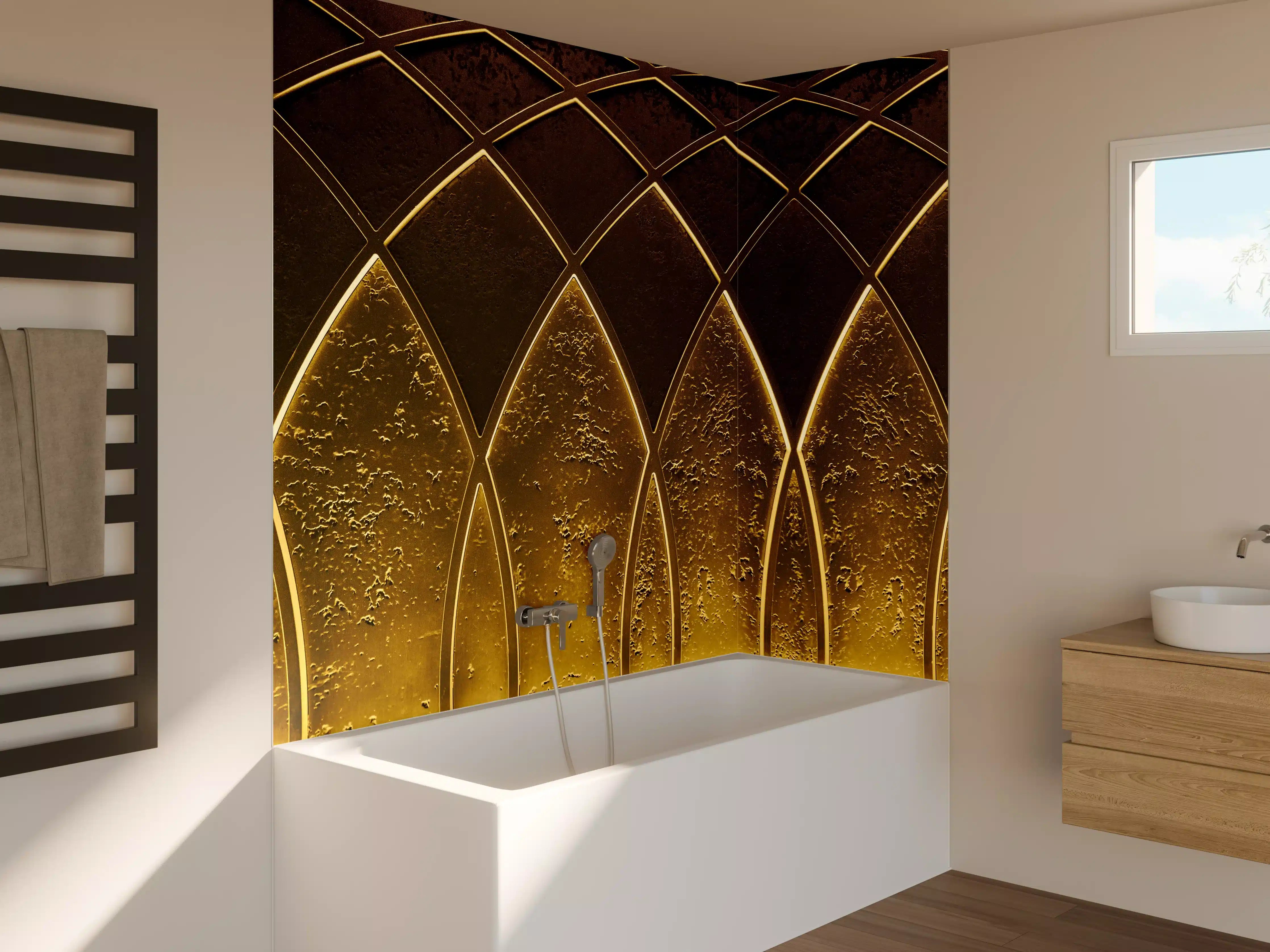 Badewannen-Rückwand - Goldenes Art-Deco-Geometriemuster