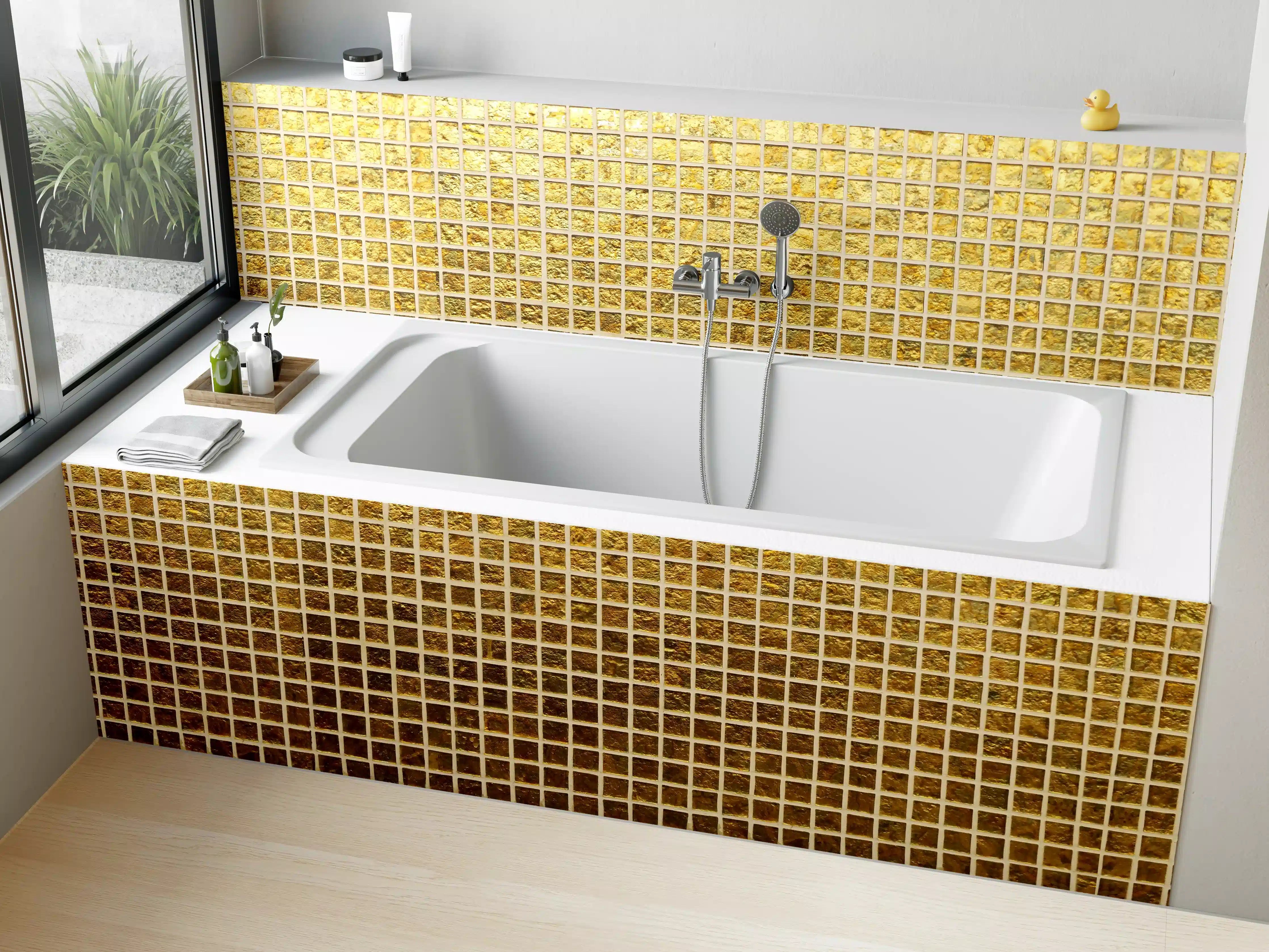 Badewannen-Rückwand - Goldenes Fliesenmuster